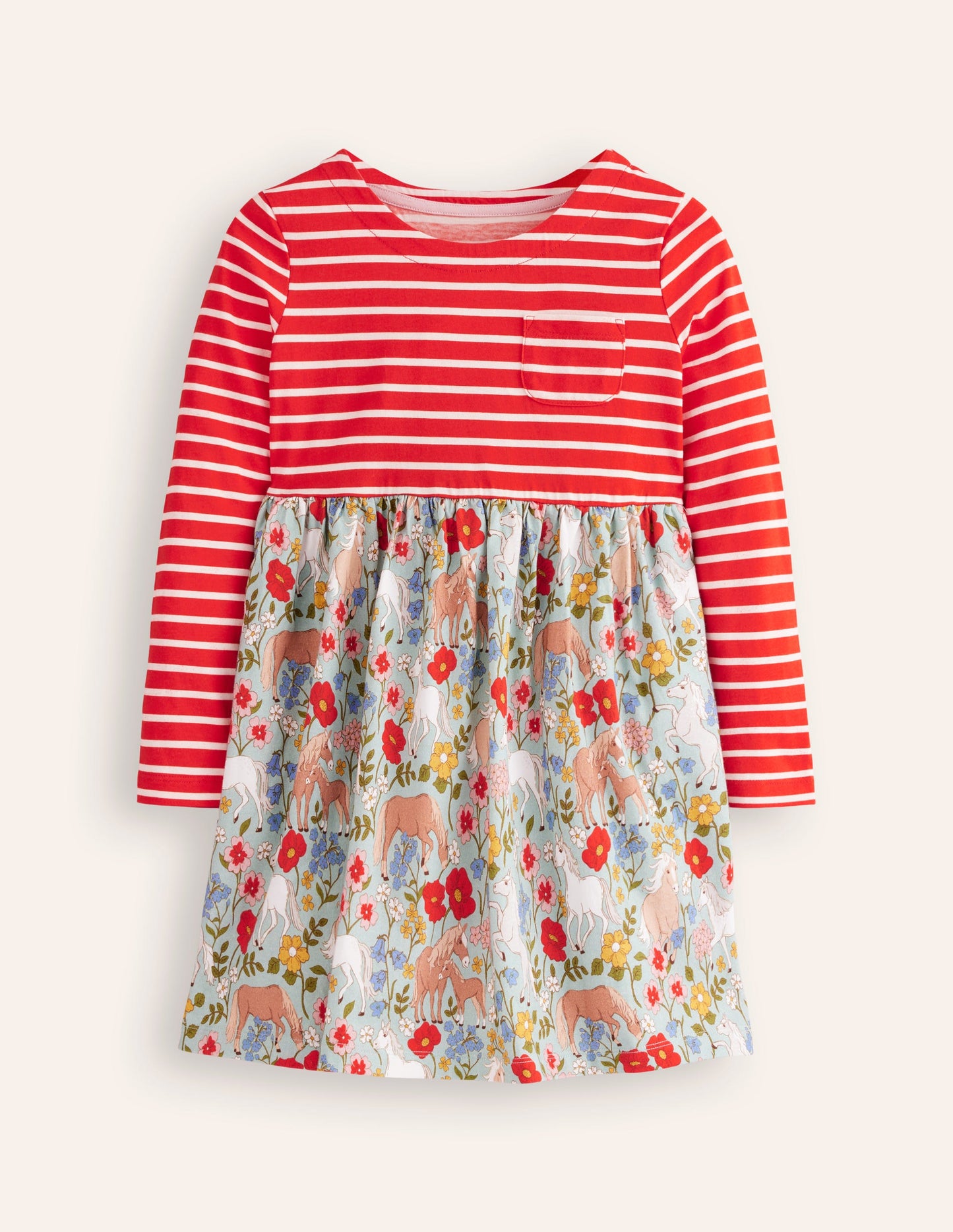 Robe motif pêle-mêle en jersey-Motif floral poney rouge fraise