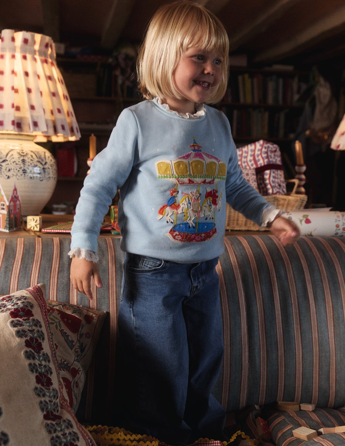 Sweat à appliqué-Carrousel bleu vintage