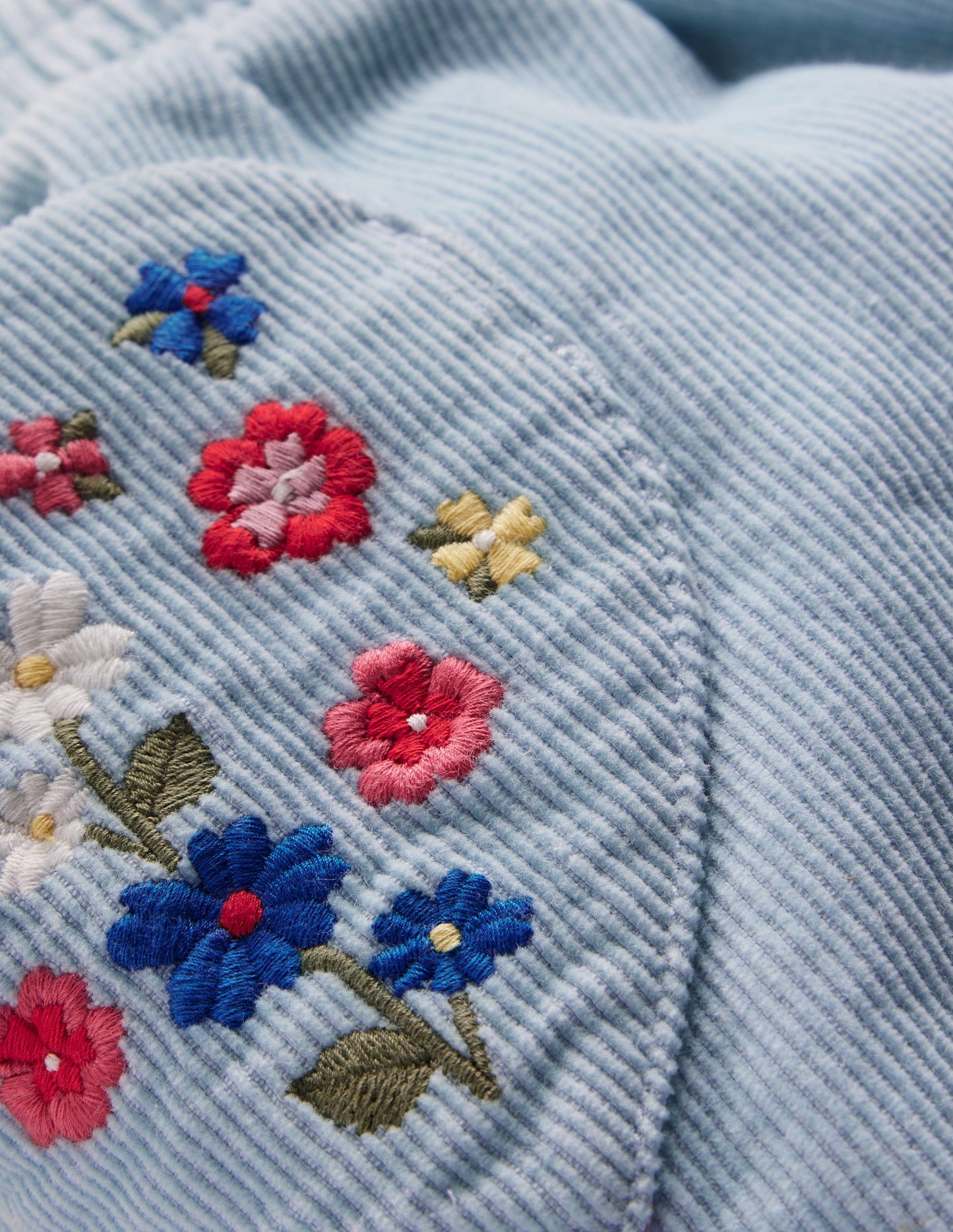 Lined Cord Pull-On Trousers-Vintage Blue Embroidery