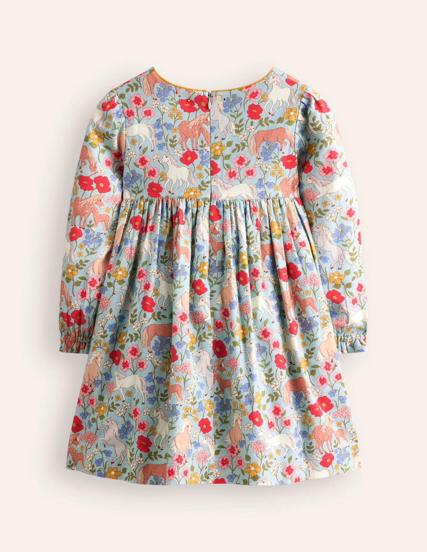 Bess Gesmoktes Kleid-Eisblau Pony Blumenmuster
