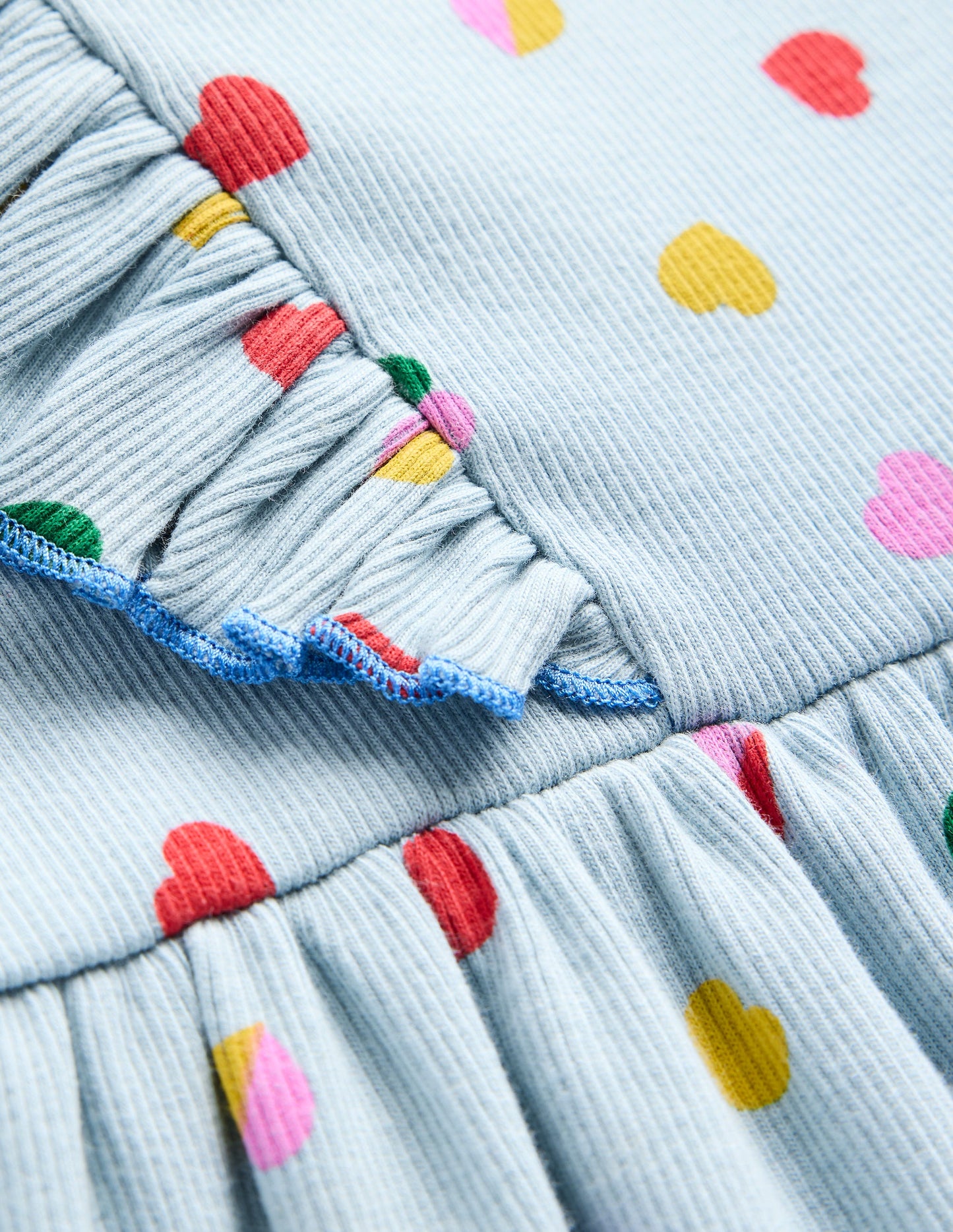 Jerseykleid aus Rippstrick mit Rüschen-Vintage-Blau Konfetti Herz
