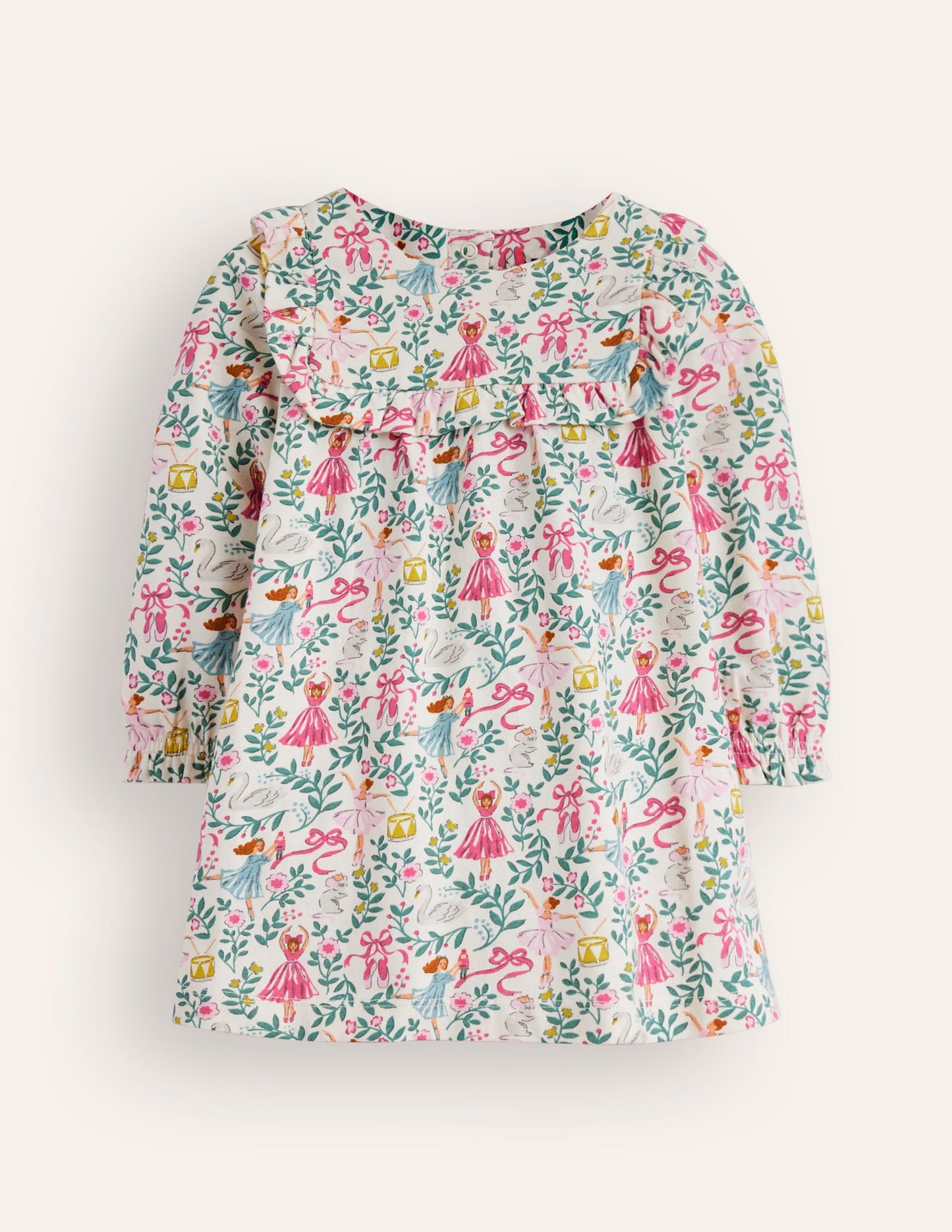Robe volantée en jersey-Toile de Jouy dans classique ivoire
