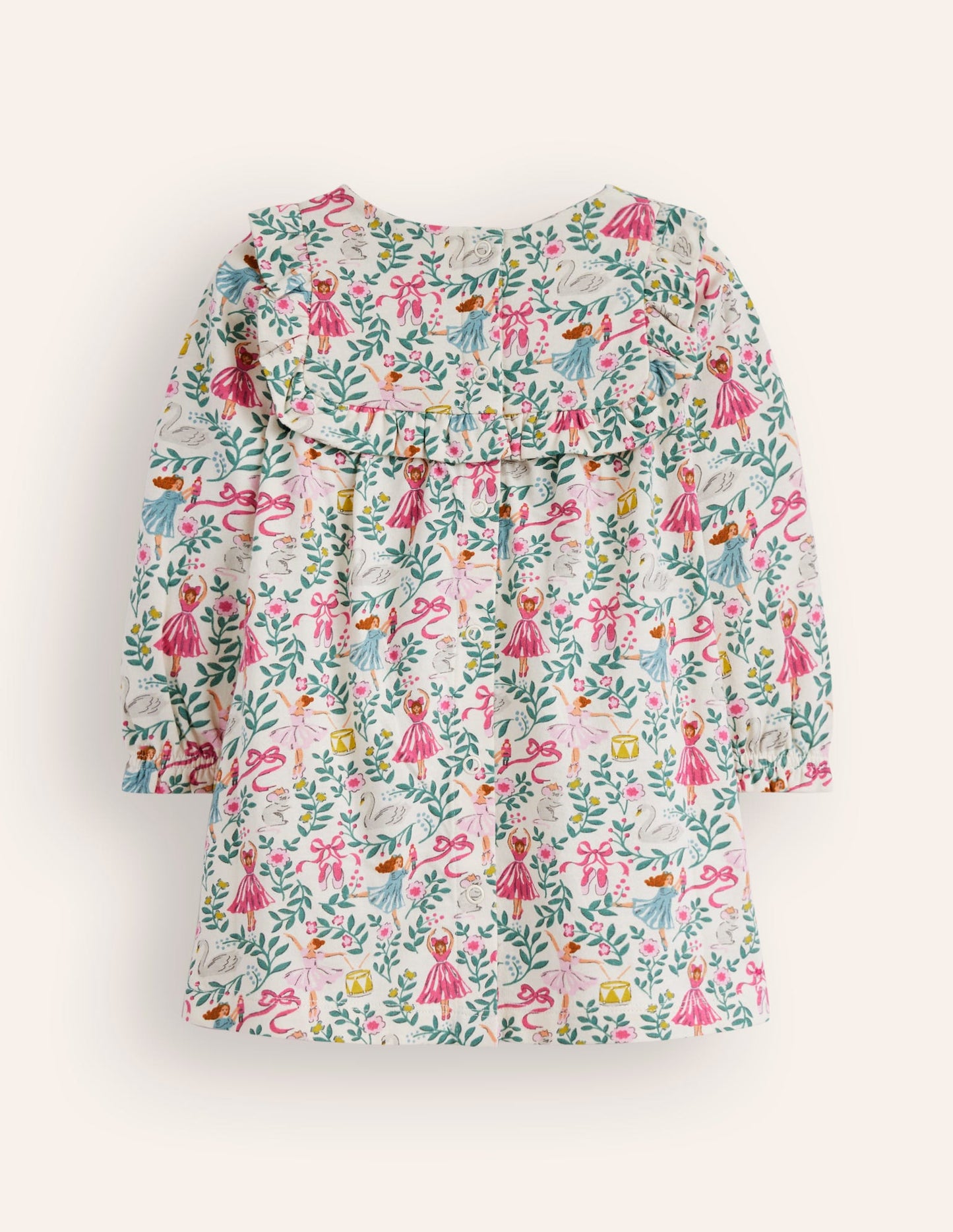 Robe volantée en jersey-Toile de Jouy dans classique ivoire