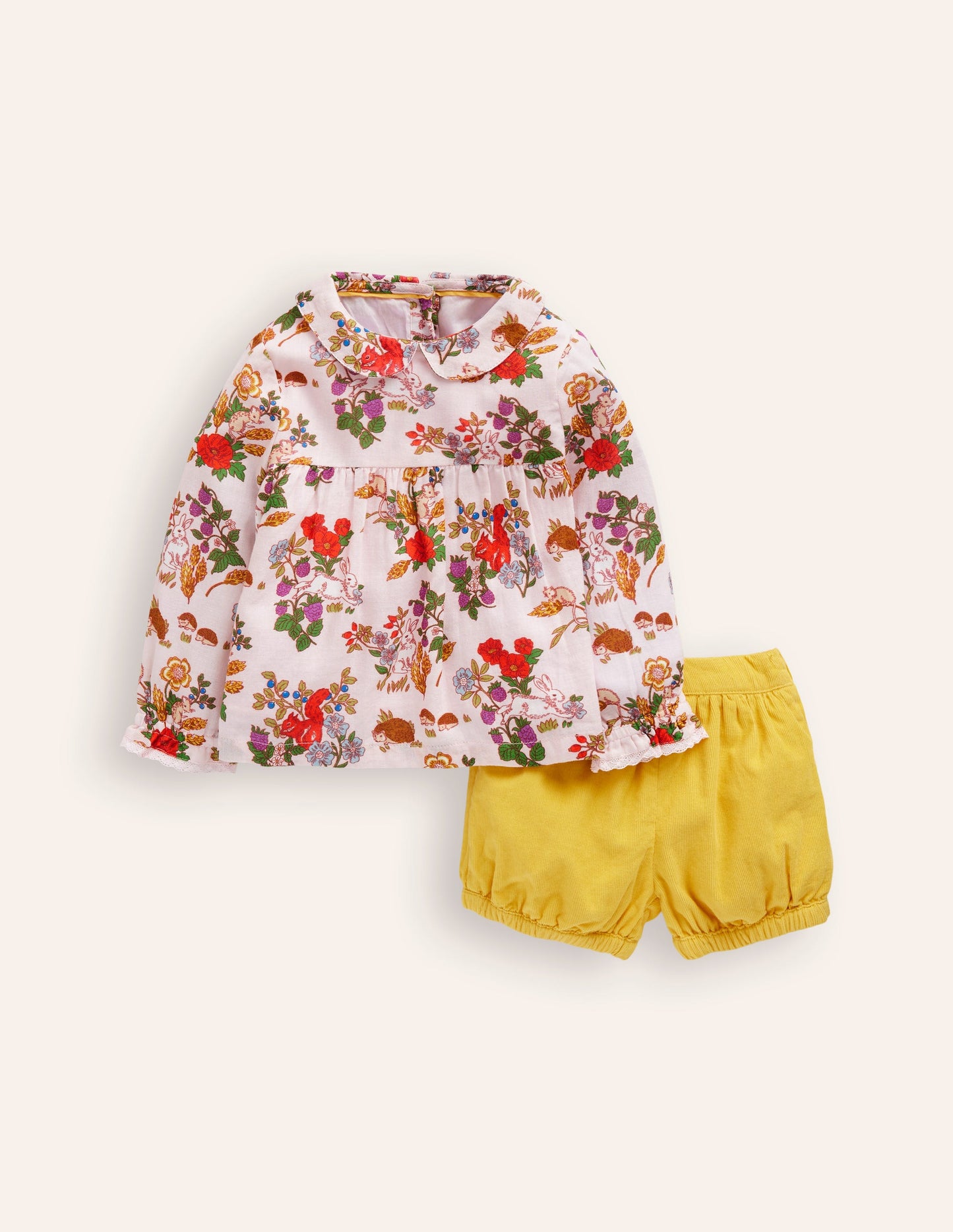 Ensemble top et short bouffant tissés-Motif Harvest rose français