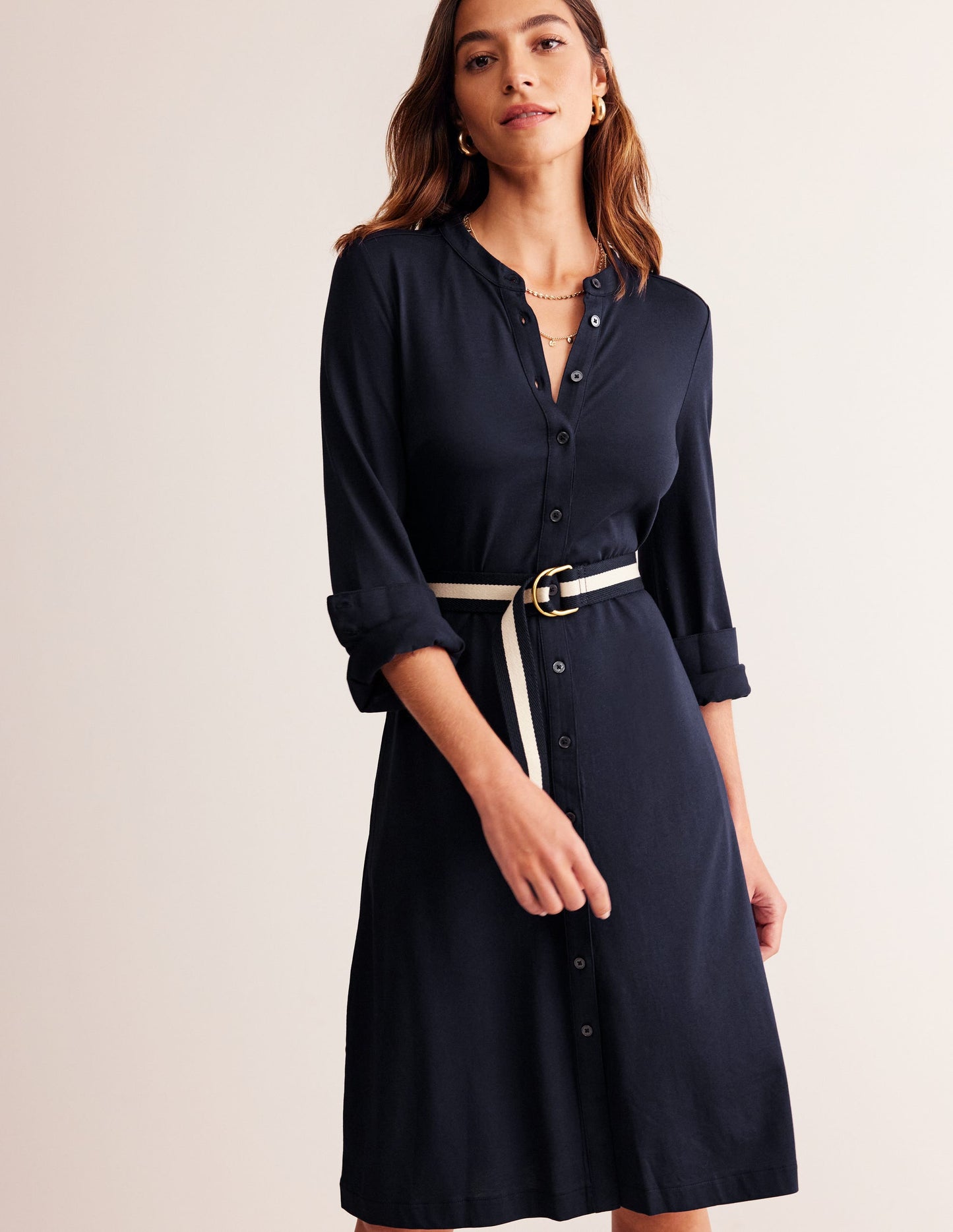 Robe-chemise Julia en jersey-Bleu Marine, Petits Pois