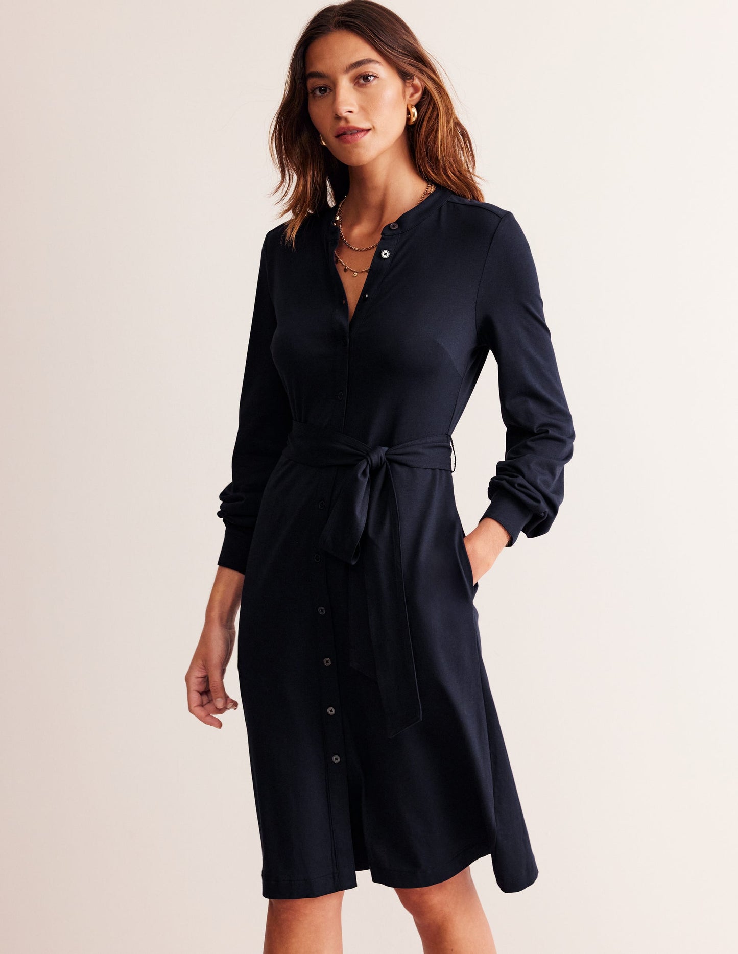 Robe-chemise Julia en jersey-Bleu Marine, Petits Pois
