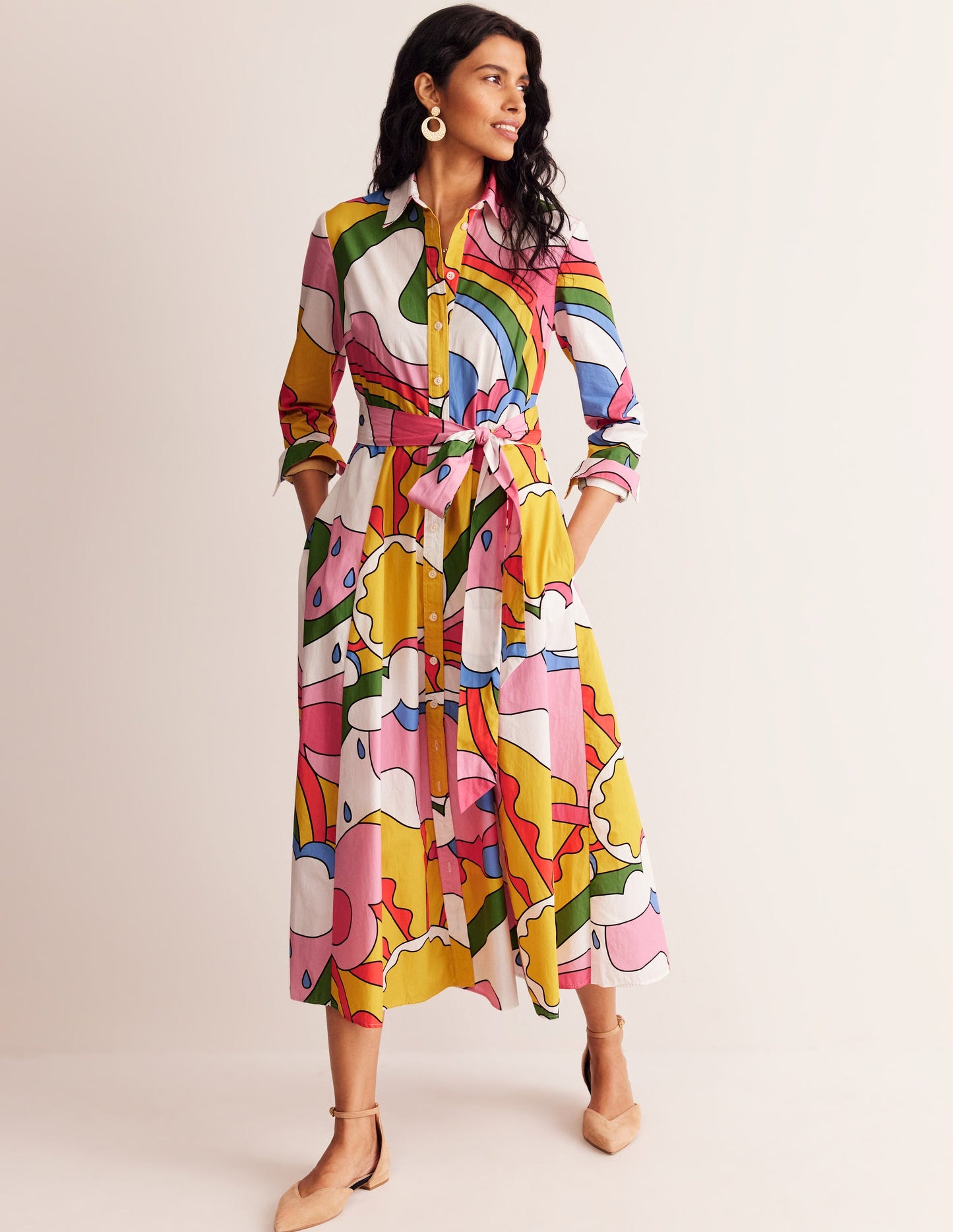 Amy Midi-Hemdblusenkleid aus Baumwolle-Bunt, Sonnenschein