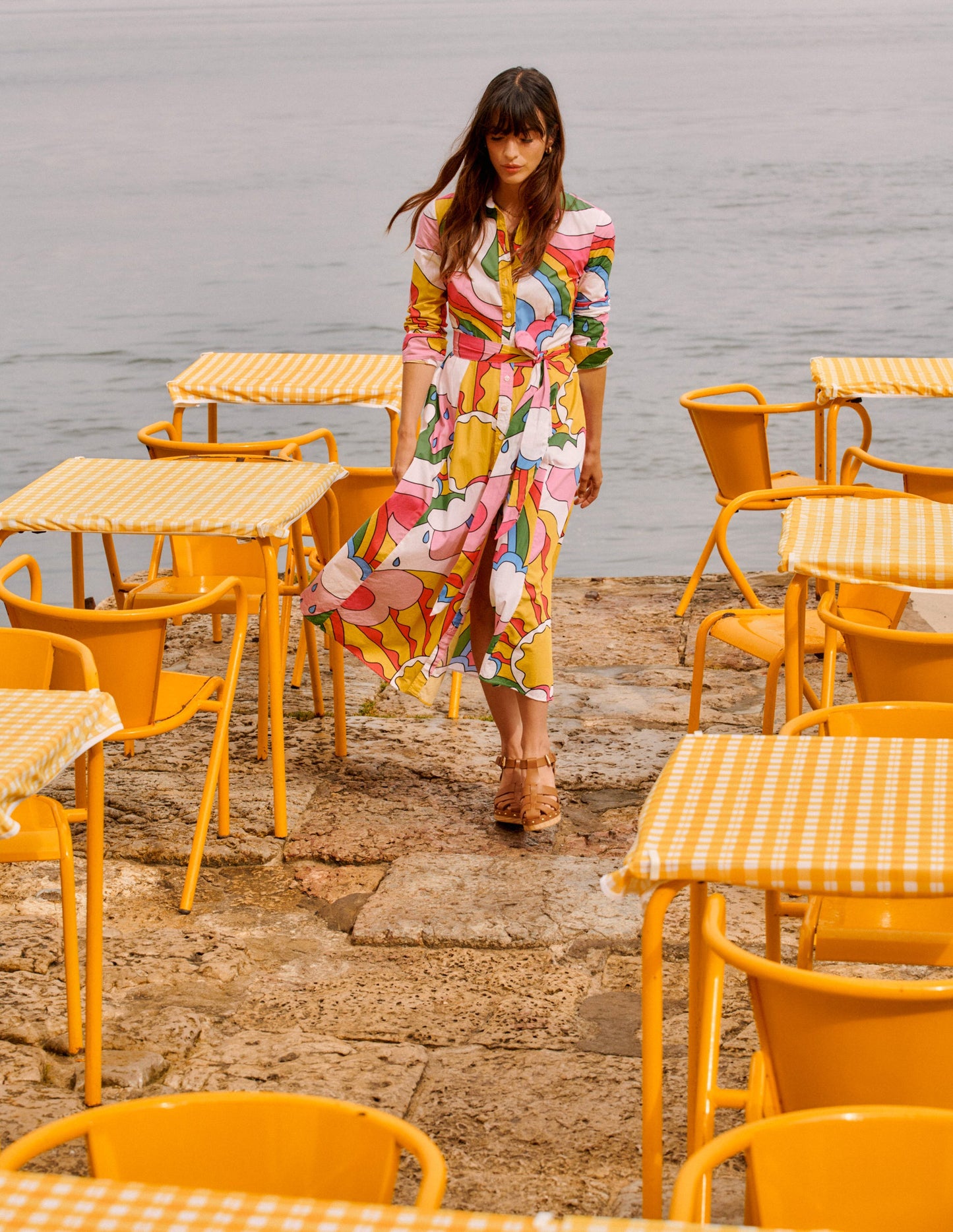 Amy Midi-Hemdblusenkleid aus Baumwolle-Bunt, Sonnenschein