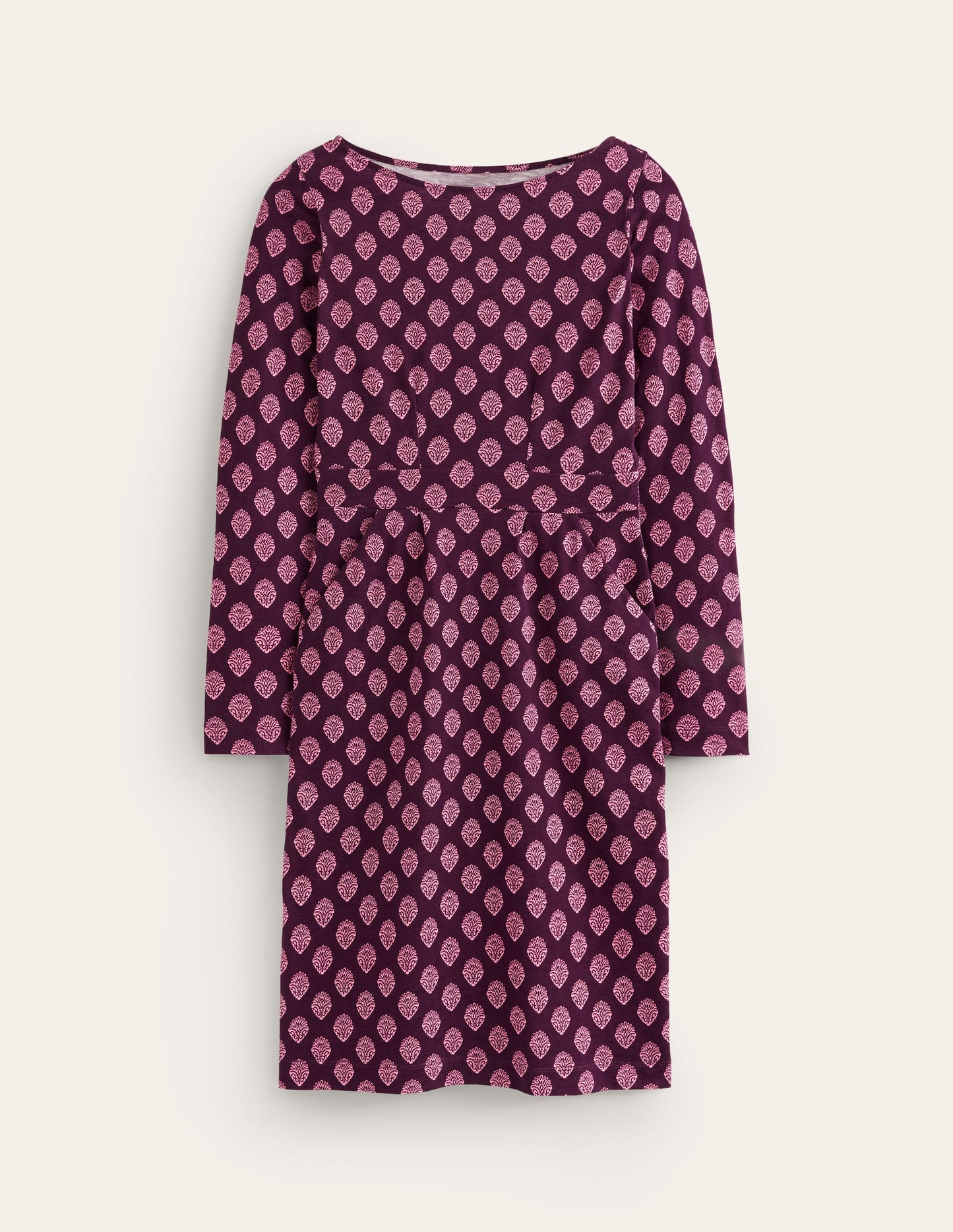 Robe Florrie à manches longues-Figue, motif Ornate Stamp