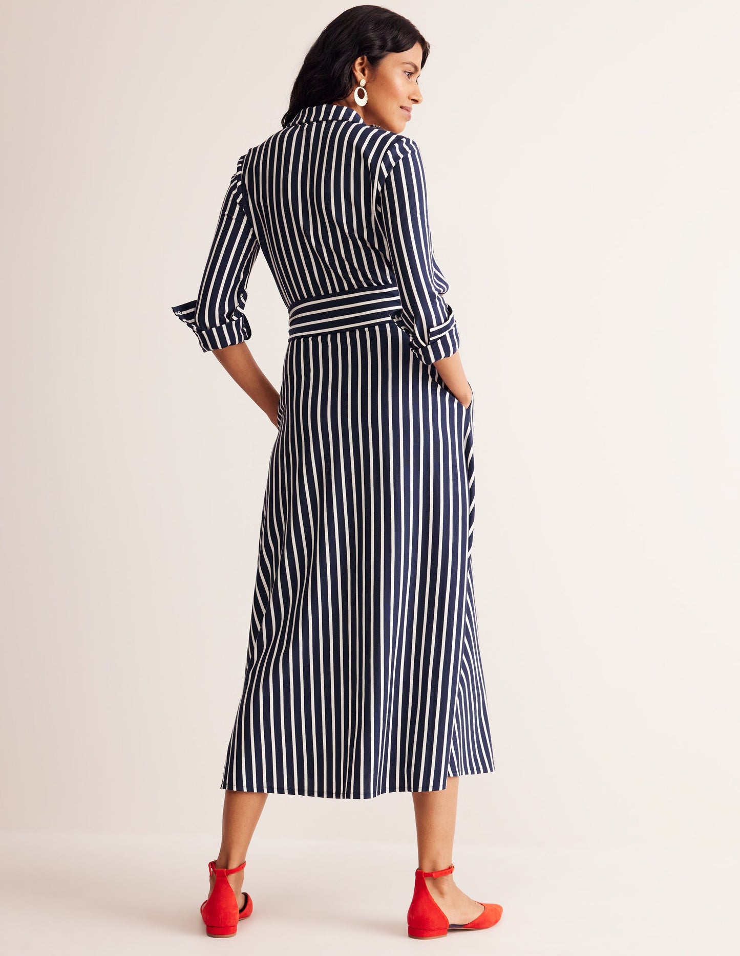 Marcia Jersey Shirt Dress-Navy, Ivory Stripe