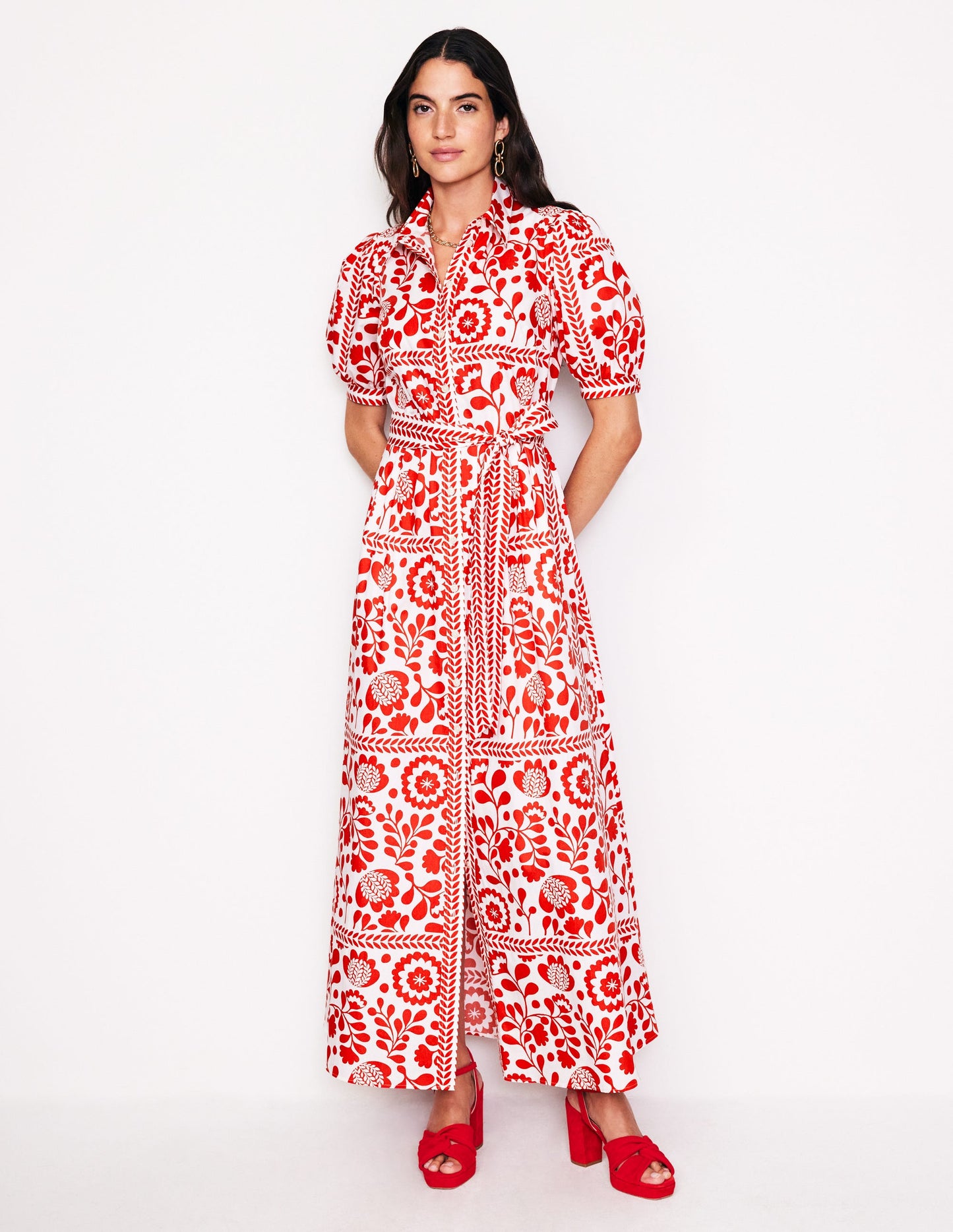 Robe-chemise longue Alexa-Rouge, motif Vine Tile