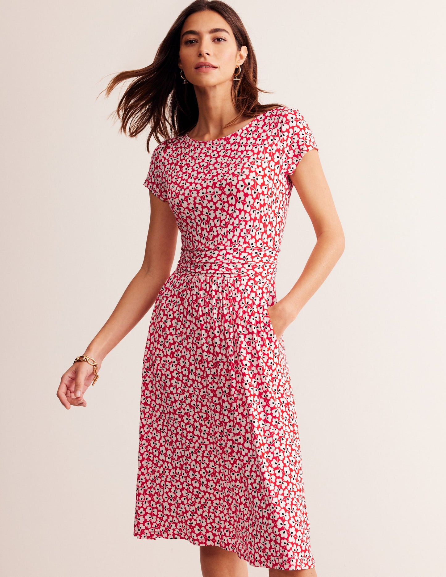 Amelie Jerseykleid-Rouge-Rot, Kleeblattwirbel