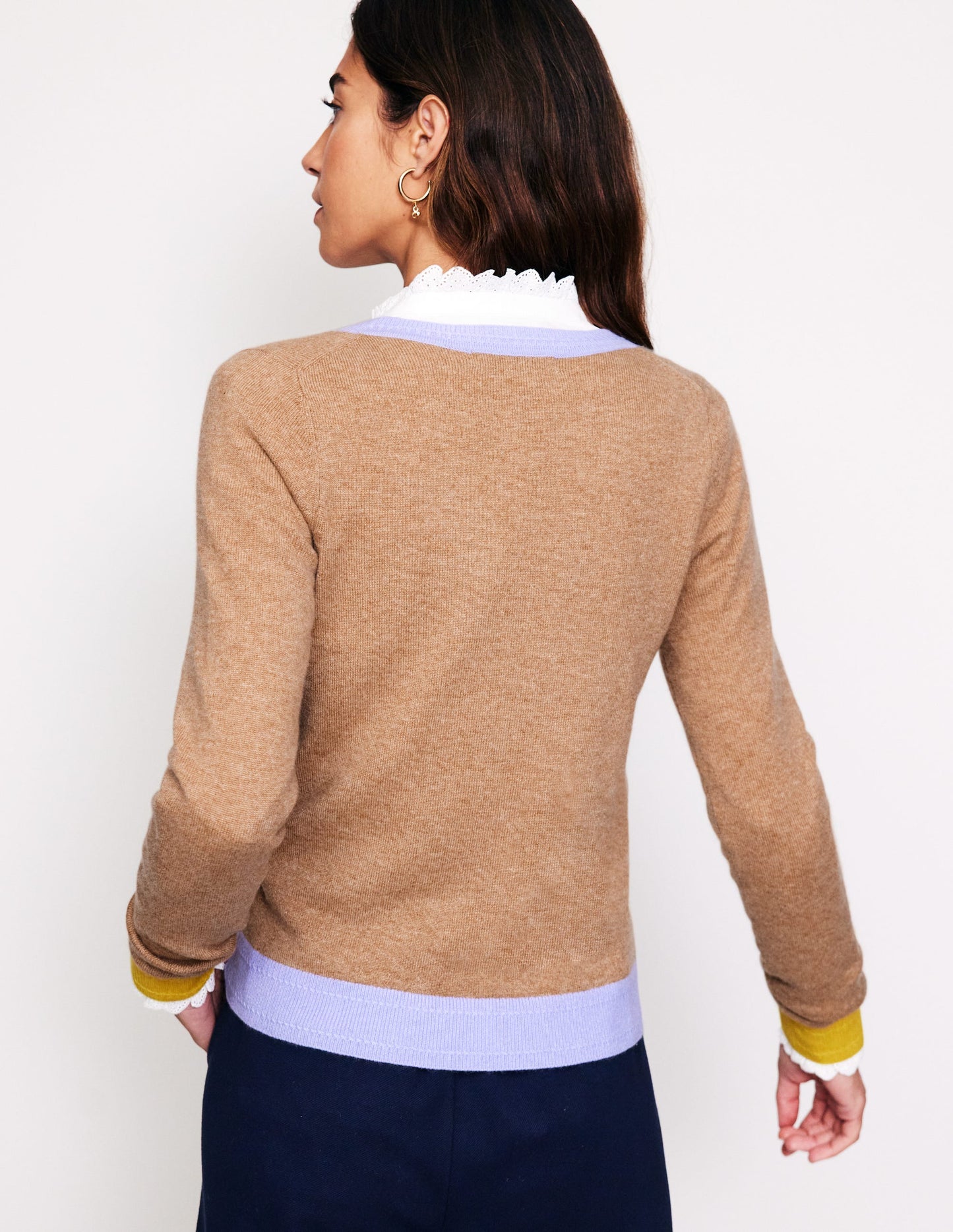 Pull Eva col V en cachemire-Camel chiné, colourblock