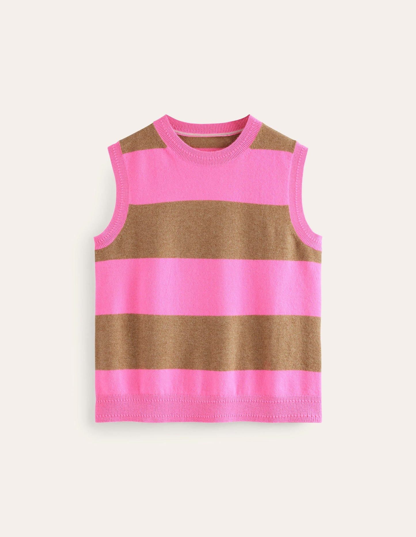 Débardeur Eva en cachemire-Camel chiné/rose fluo