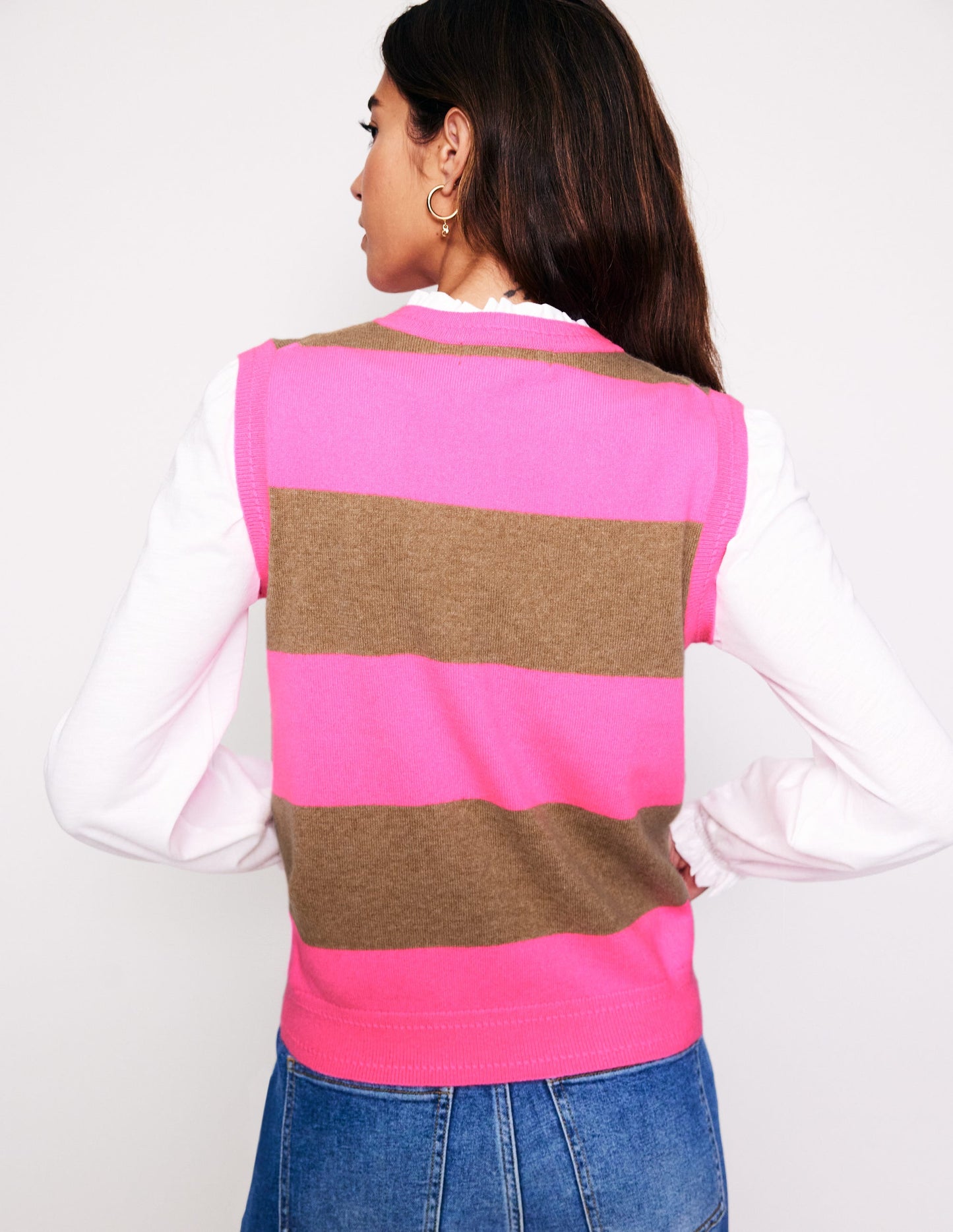 Débardeur Eva en cachemire-Camel chiné/rose fluo
