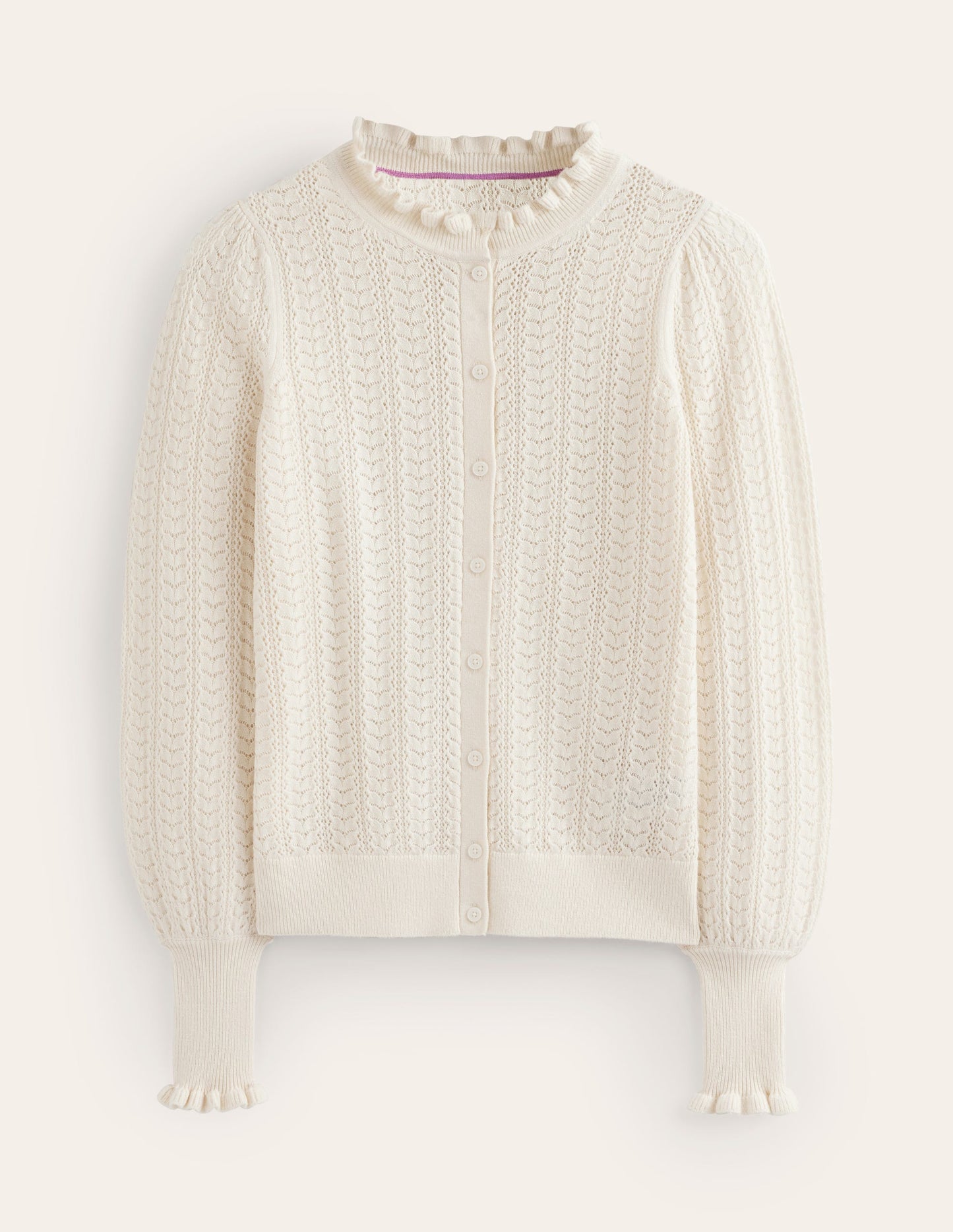 Tia Pointelle-Cardigan mit Rüschen-Naturweiß