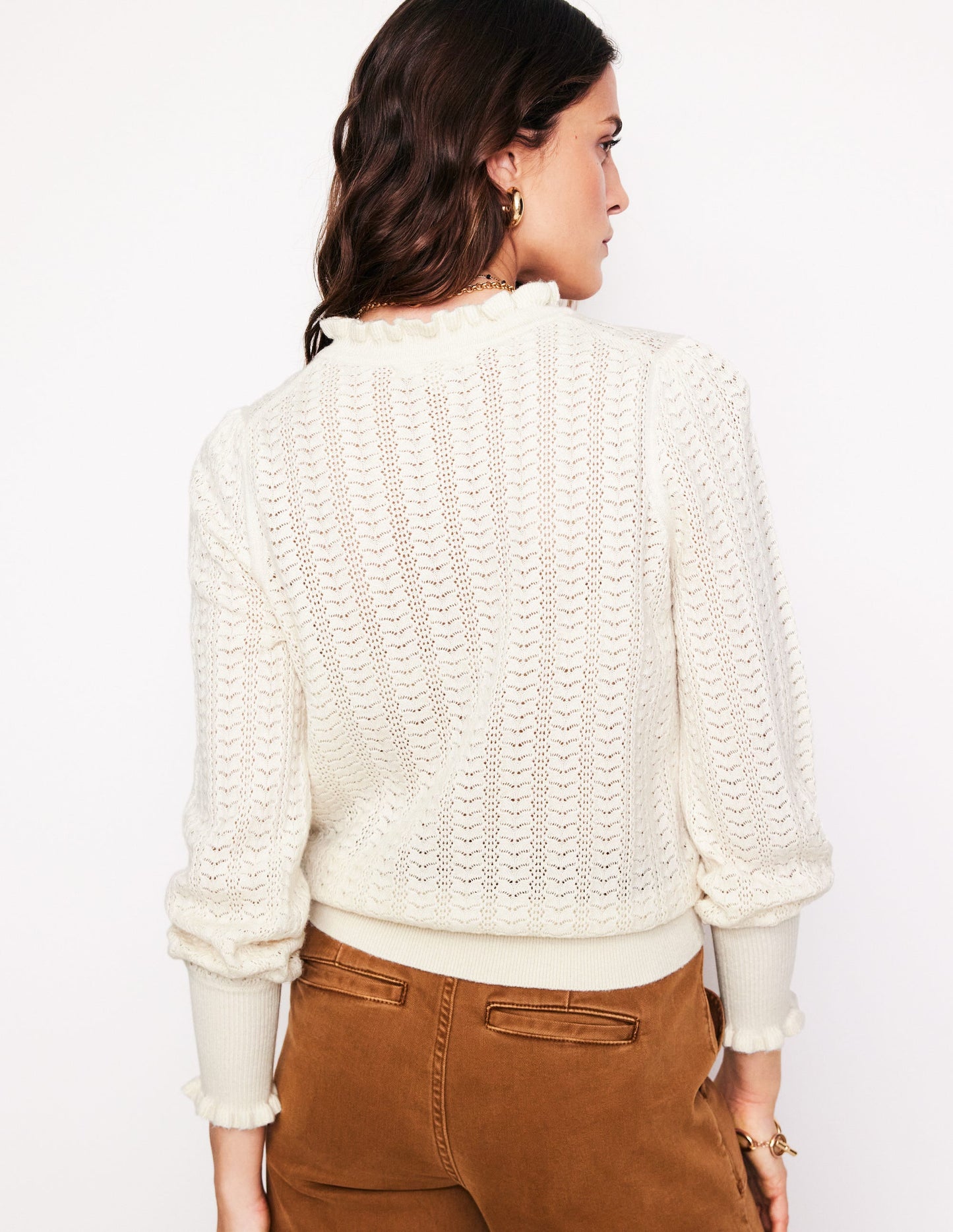 Tia Pointelle-Cardigan mit Rüschen-Naturweiß