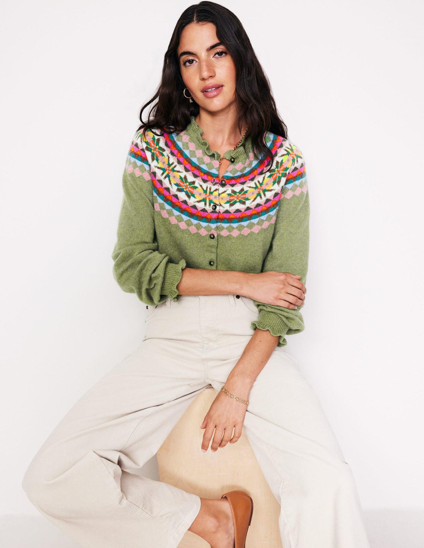 Cardigan Fae à volants et motif jacquard-Aquamarine