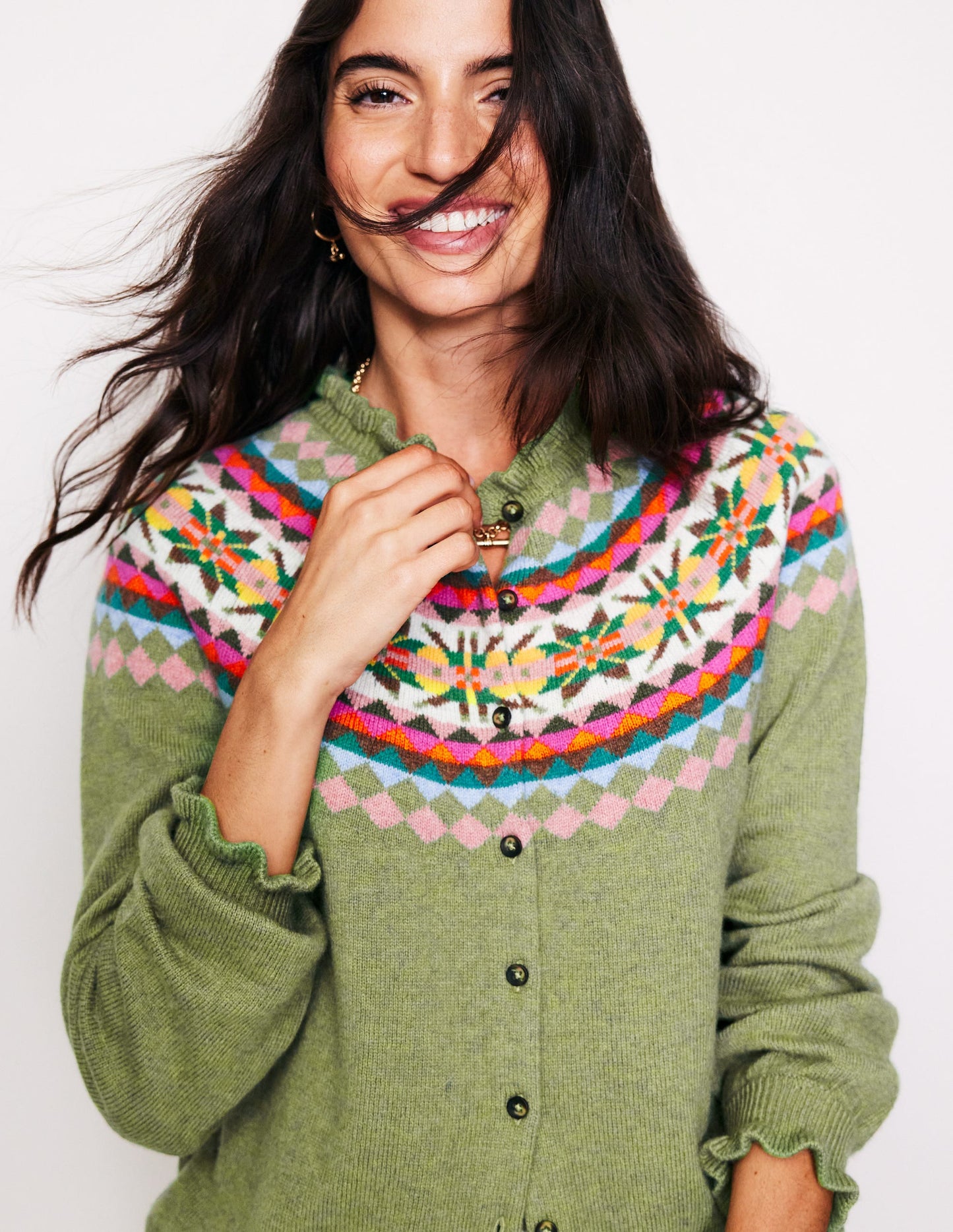 Cardigan Fae à volants et motif jacquard-Aquamarine
