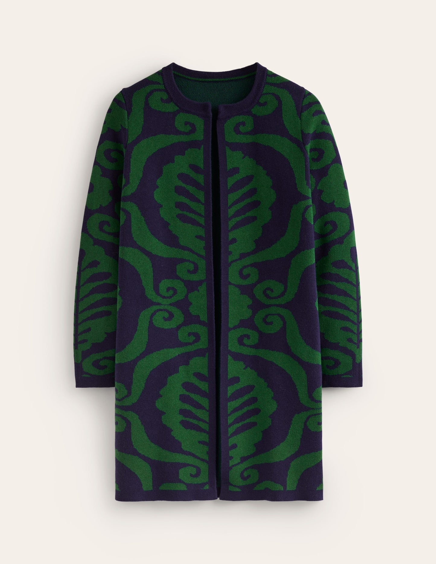 Manteau façon cardigan bord-à-bord-Pin, motif jacquard Floral Birdseye