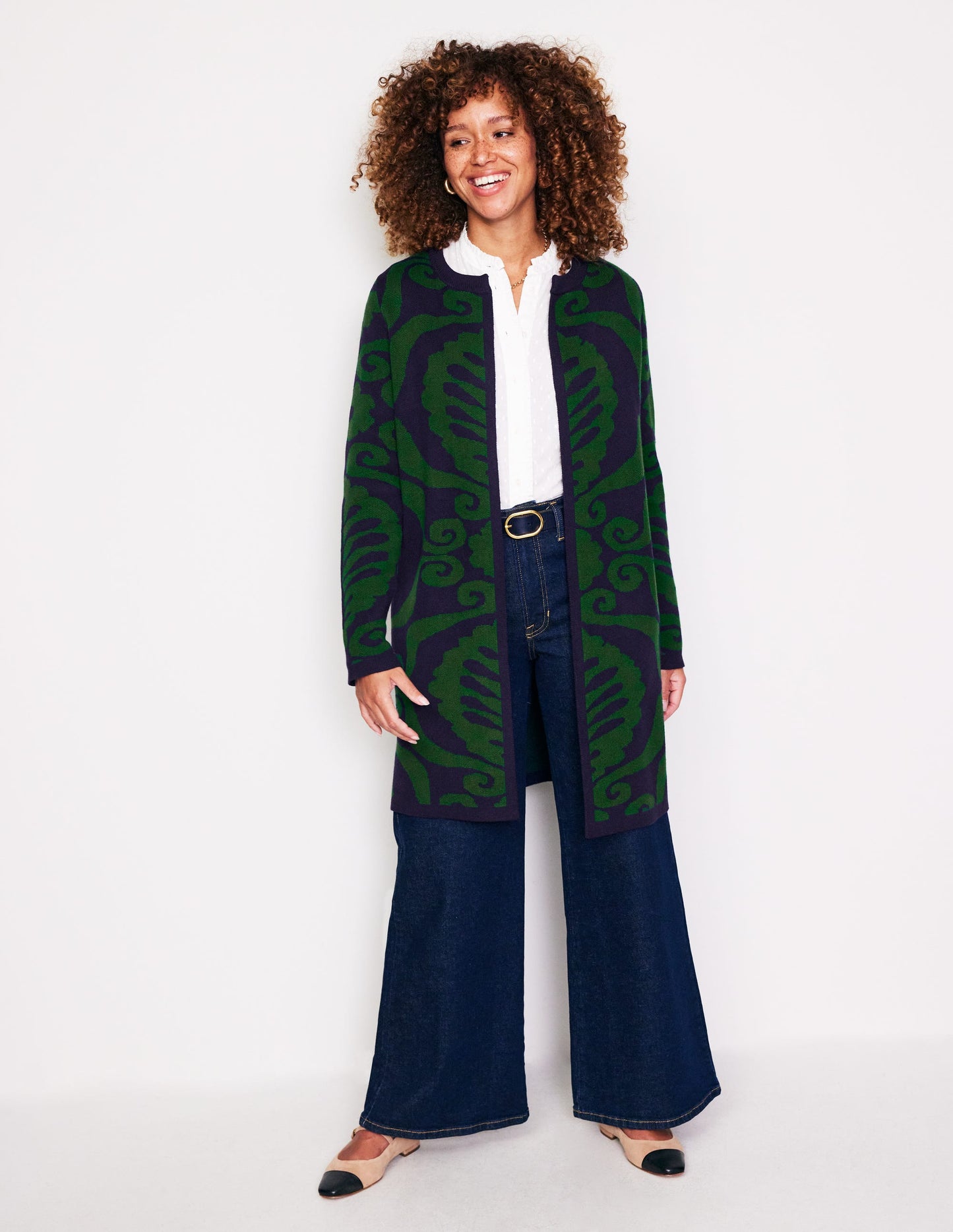 Manteau façon cardigan bord-à-bord-Pin, motif jacquard Floral Birdseye