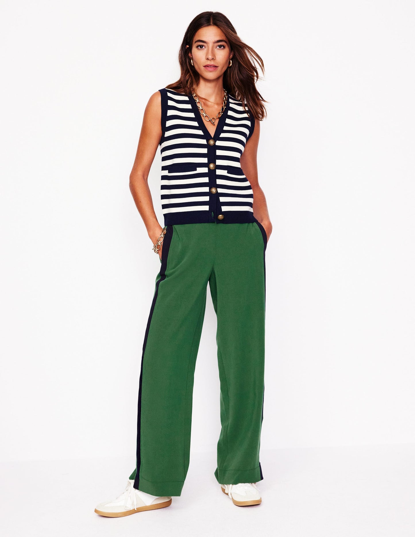 Pantalon rayé sur les côtés à enfiler-Pin avec rayure bleu marine