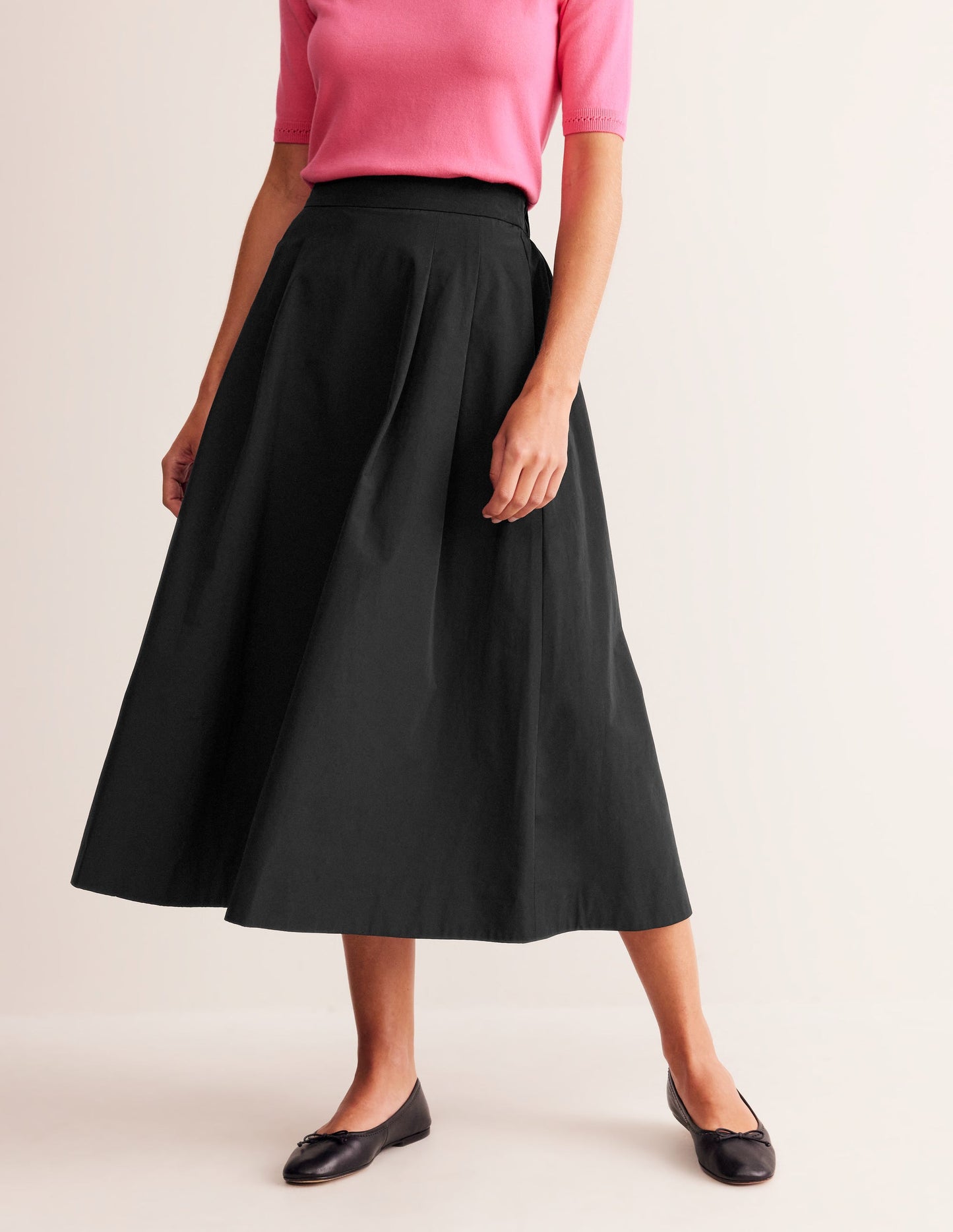 Jupe midi Isabella en taffetas-Noir