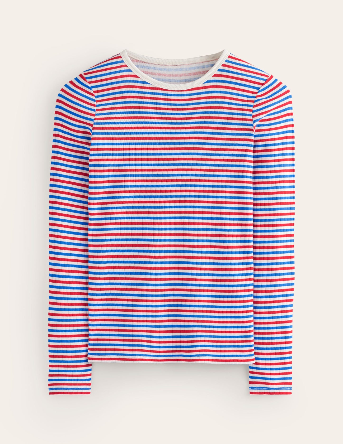 T-shirt côtelé Anna à manches longues-Rouge et bleu directoire
