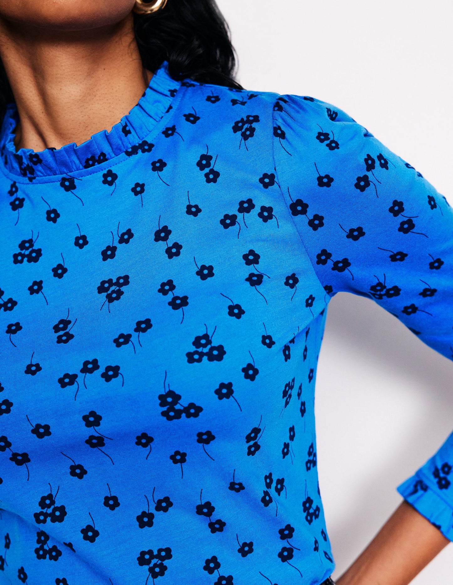 Top volanté ultra-doux-Bleu martin-pêcheur, motif Fall Sprig