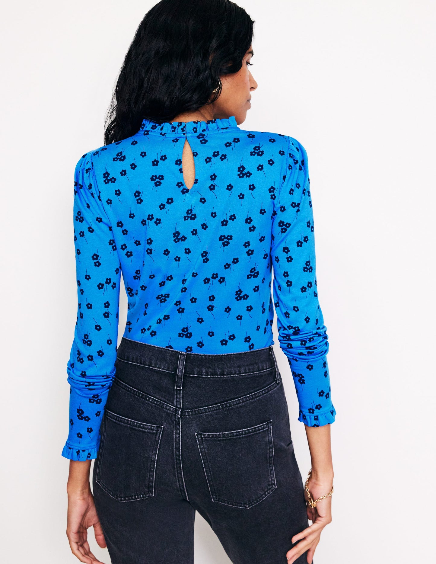 Top volanté ultra-doux-Bleu martin-pêcheur, motif Fall Sprig