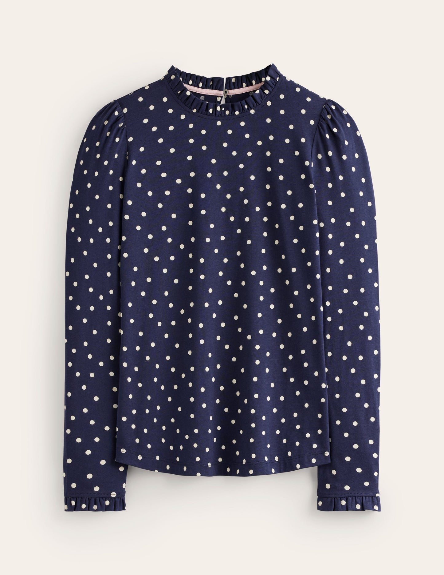 Top volanté ultra-doux-Bleu marine foncé, pois épars