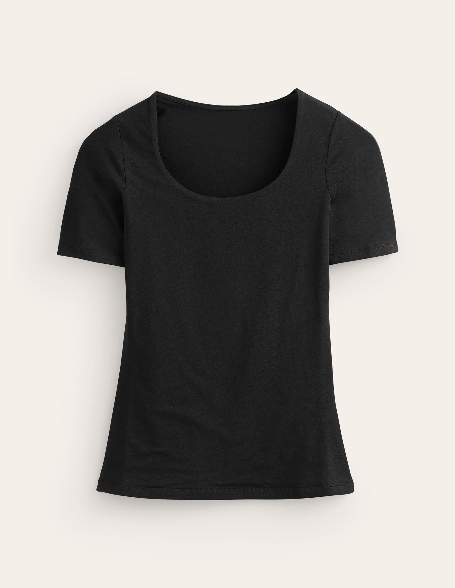 Doppellagiges T-Shirt mit tiefem Rundhalsausschnitt-Schwarz