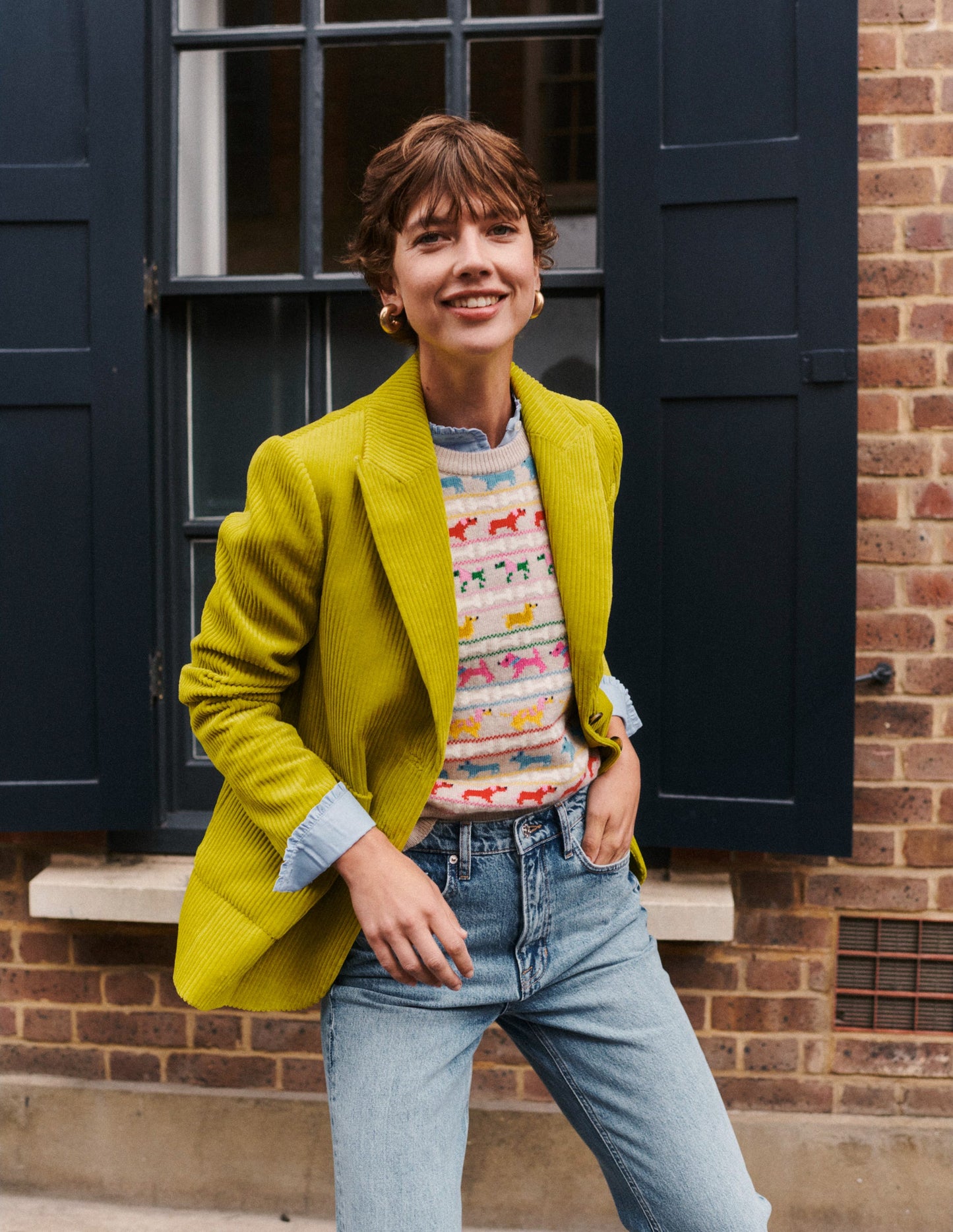 Blazer décontracté en velours côtelé-Kiwi