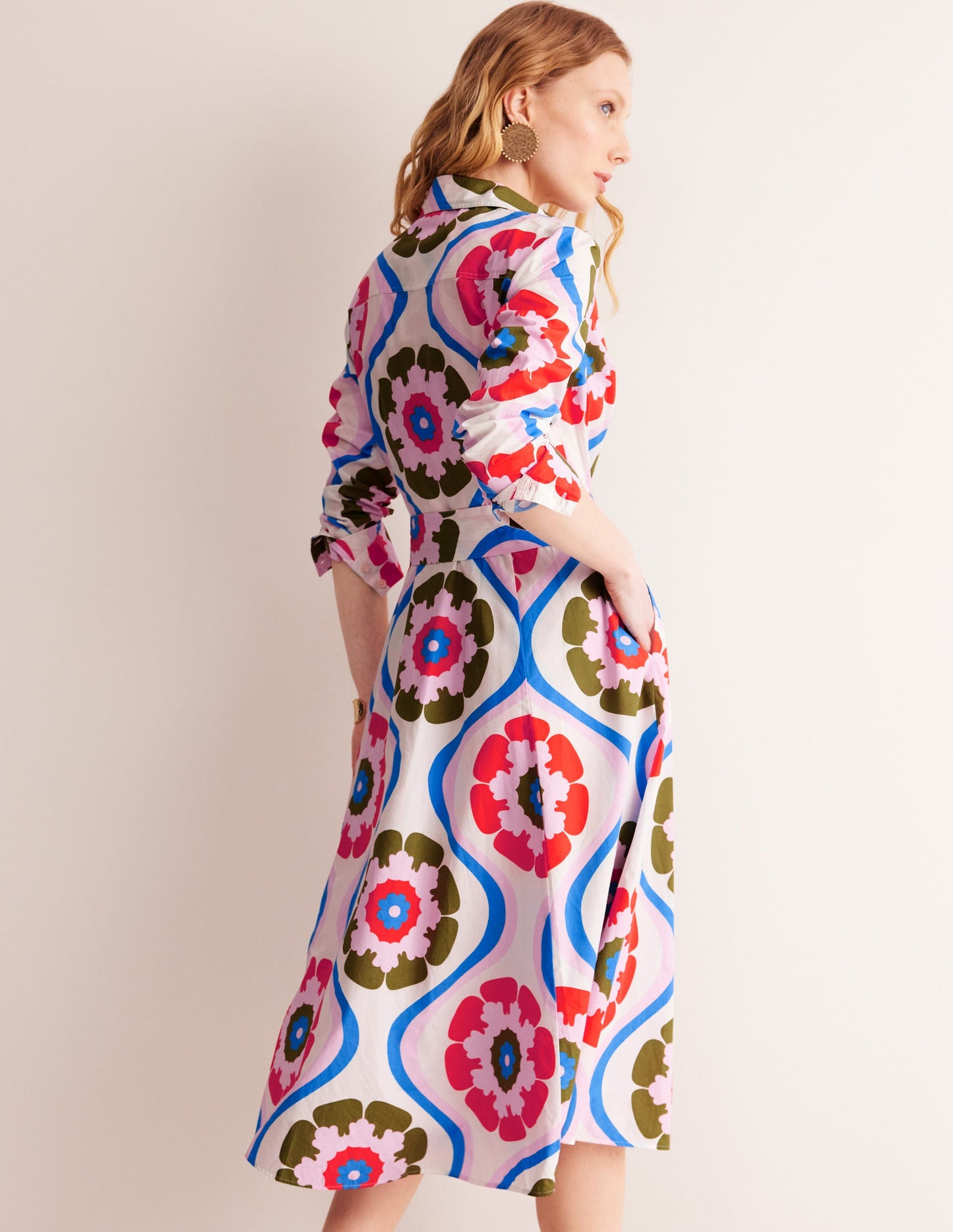 Amy Midi-Hemdblusenkleid aus Baumwolle-Bunt, Geo Blütenblatt