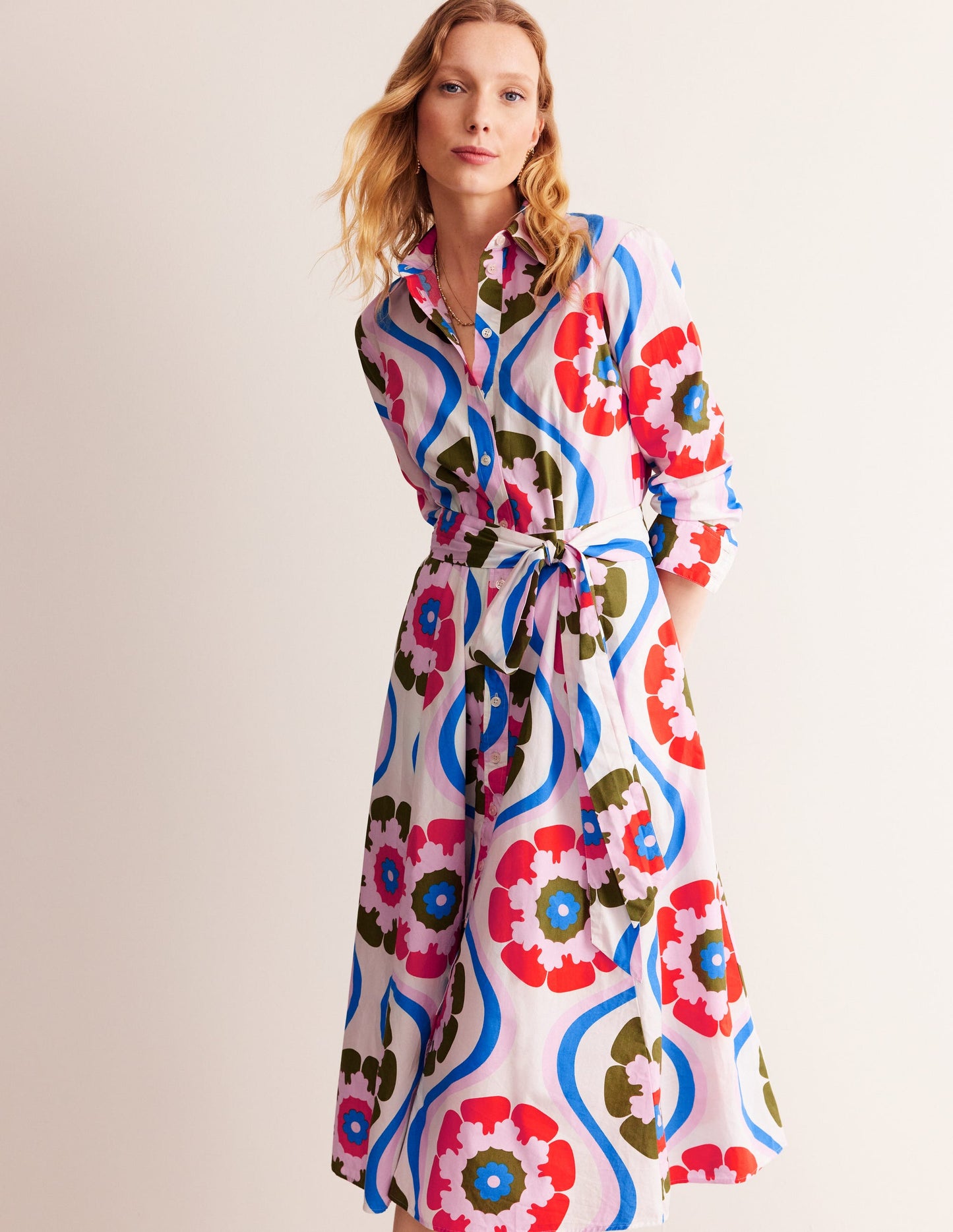 Amy Midi-Hemdblusenkleid aus Baumwolle-Bunt, Geo Blütenblatt