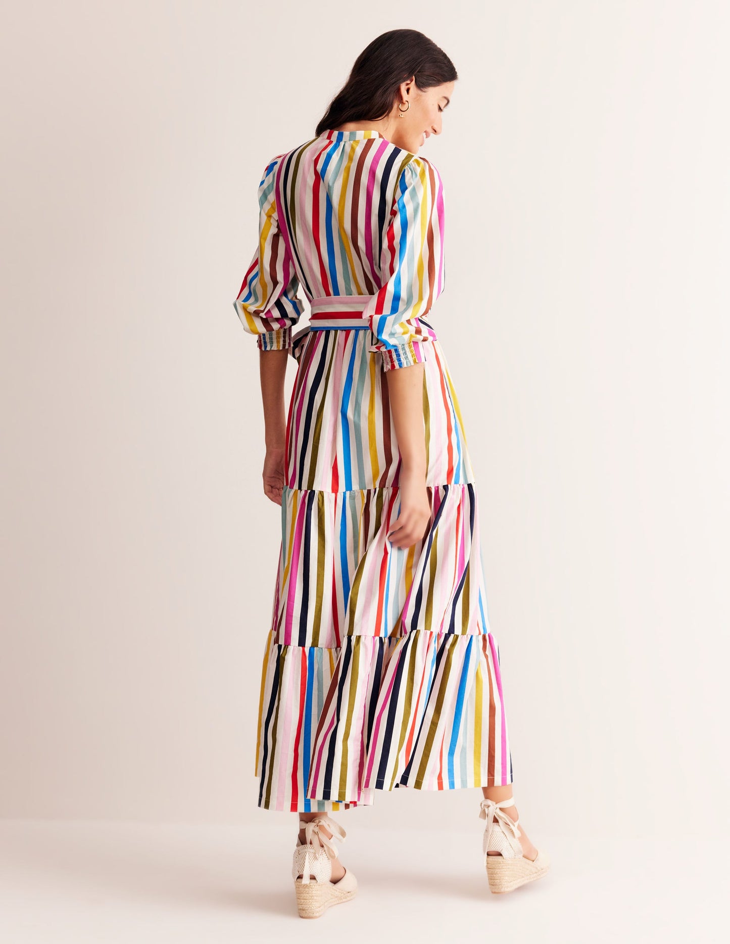 Alba Gestuftes Maxikleid aus Baumwolle-Bunt Streifen