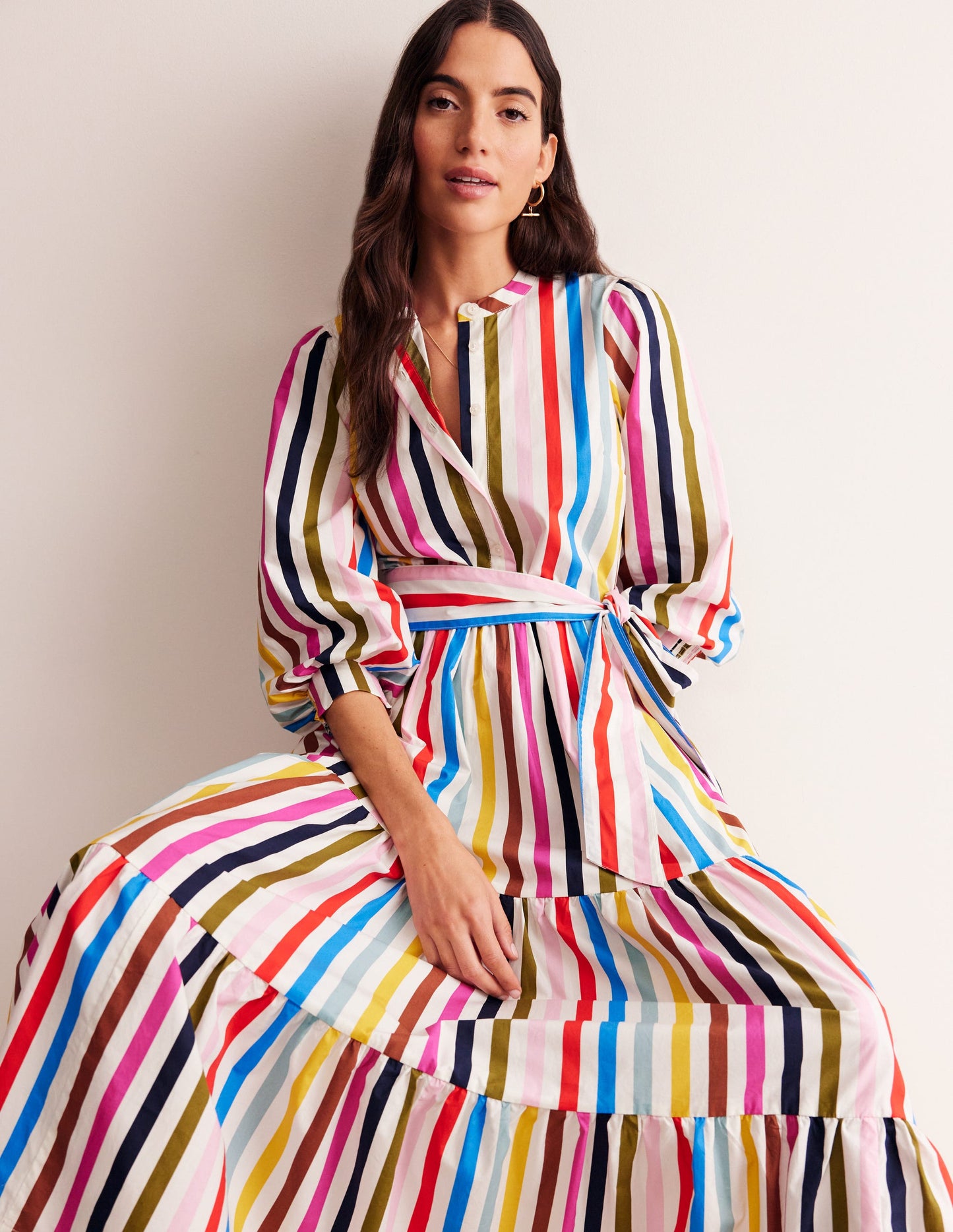 Alba Gestuftes Maxikleid aus Baumwolle-Bunt Streifen