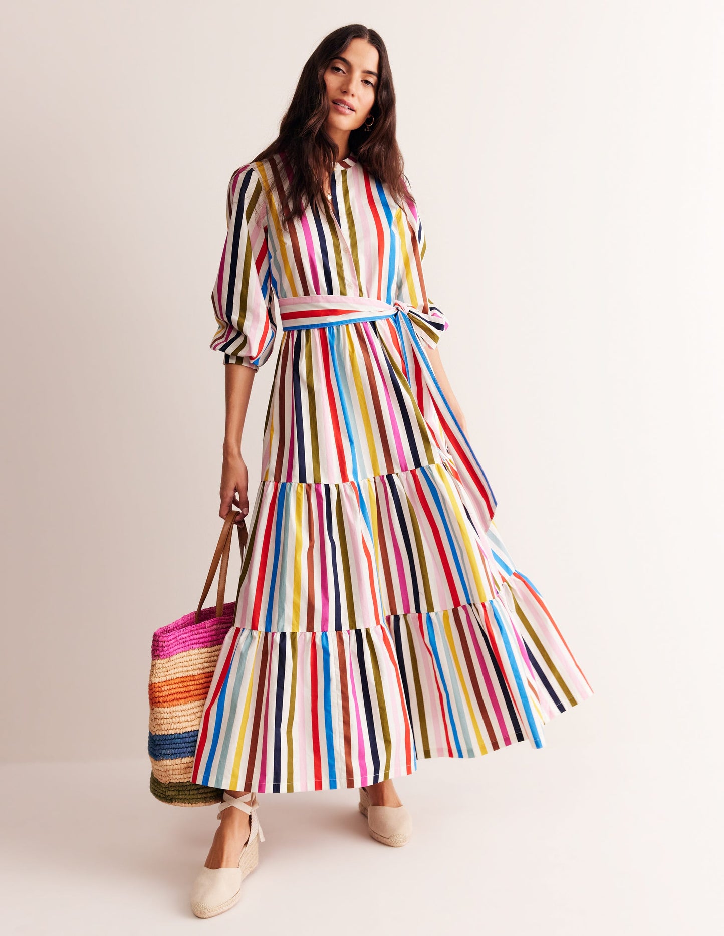 Alba Gestuftes Maxikleid aus Baumwolle-Bunt Streifen