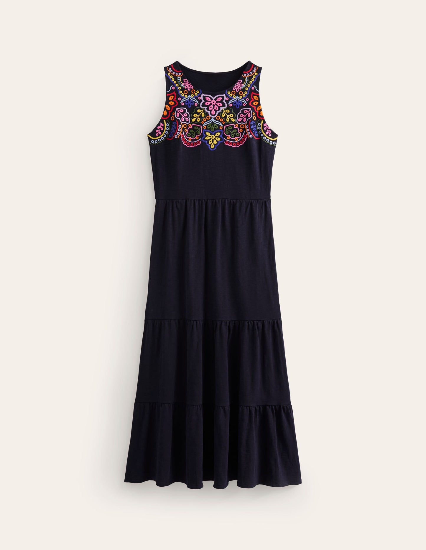 Robe midi brodée en jersey-Bleu Marine, Petits Pois