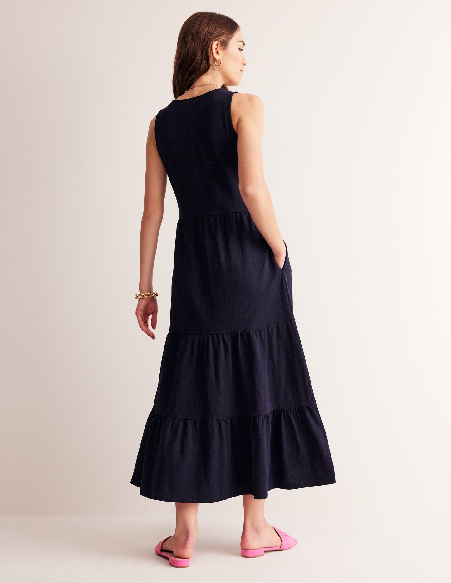 Robe midi brodée en jersey-Bleu Marine, Petits Pois