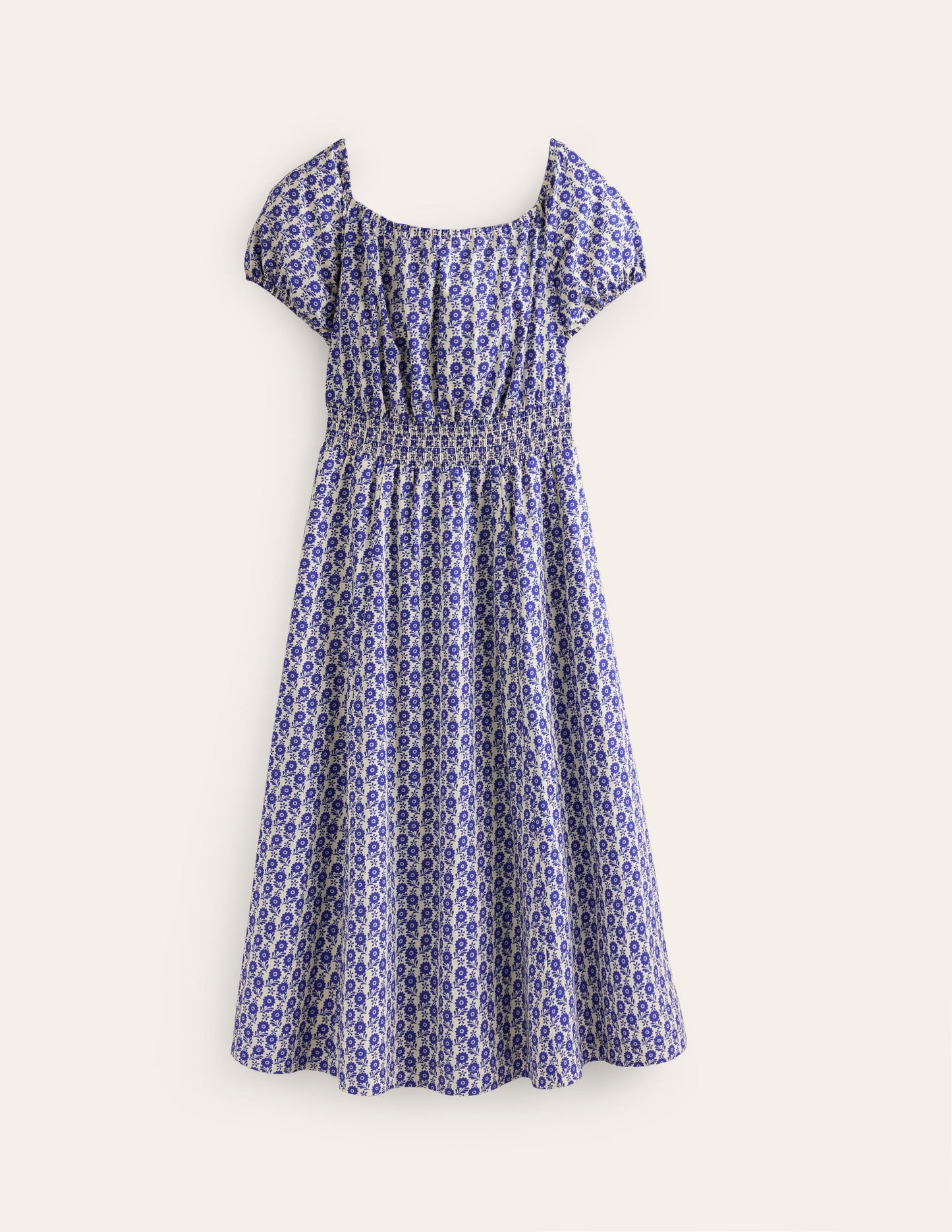 Robe midi Amber en coton-Bleu connecté, motif Bloom Sprig