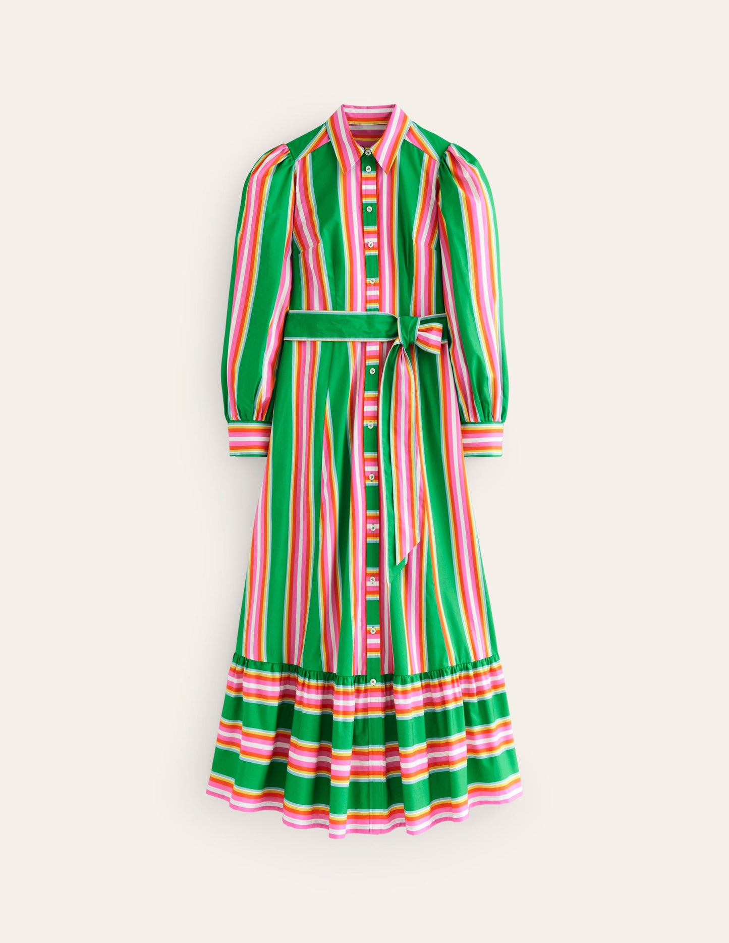 Robe-chemise midi en coton-Vert tambourin et rose