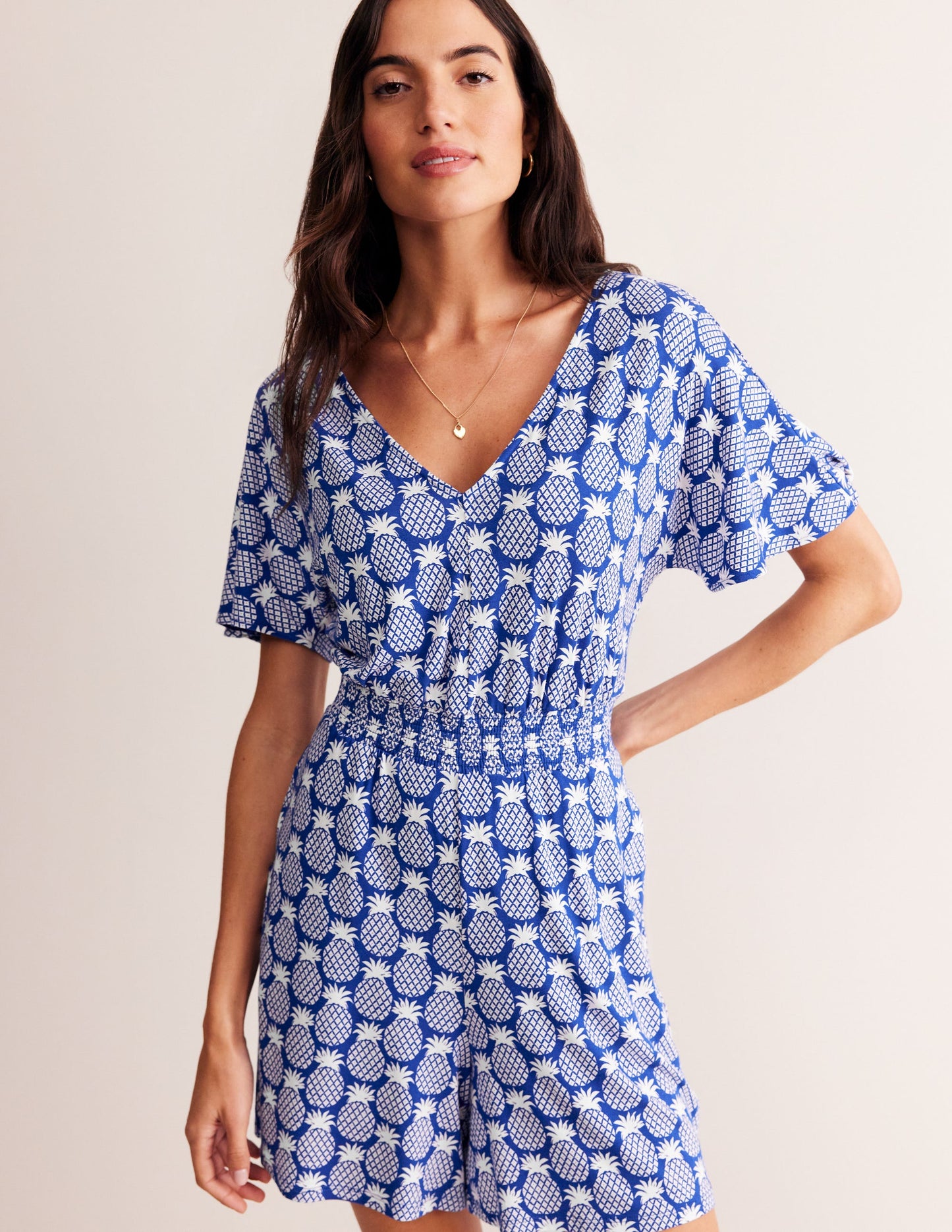 Combishort à smocks en jersey-Grey Marl Seaside Sprouty