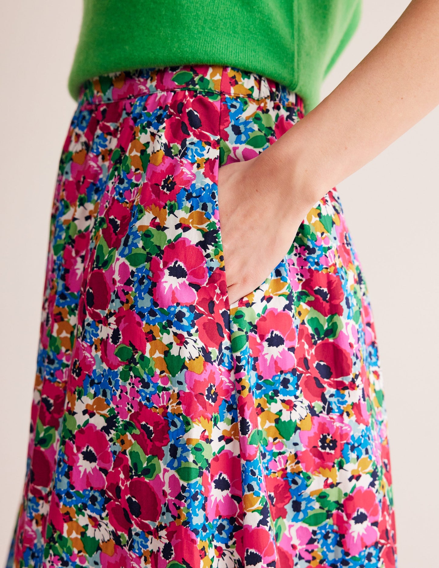 Jupe midi Hattie en popeline-Multi, motif Wild Poppy