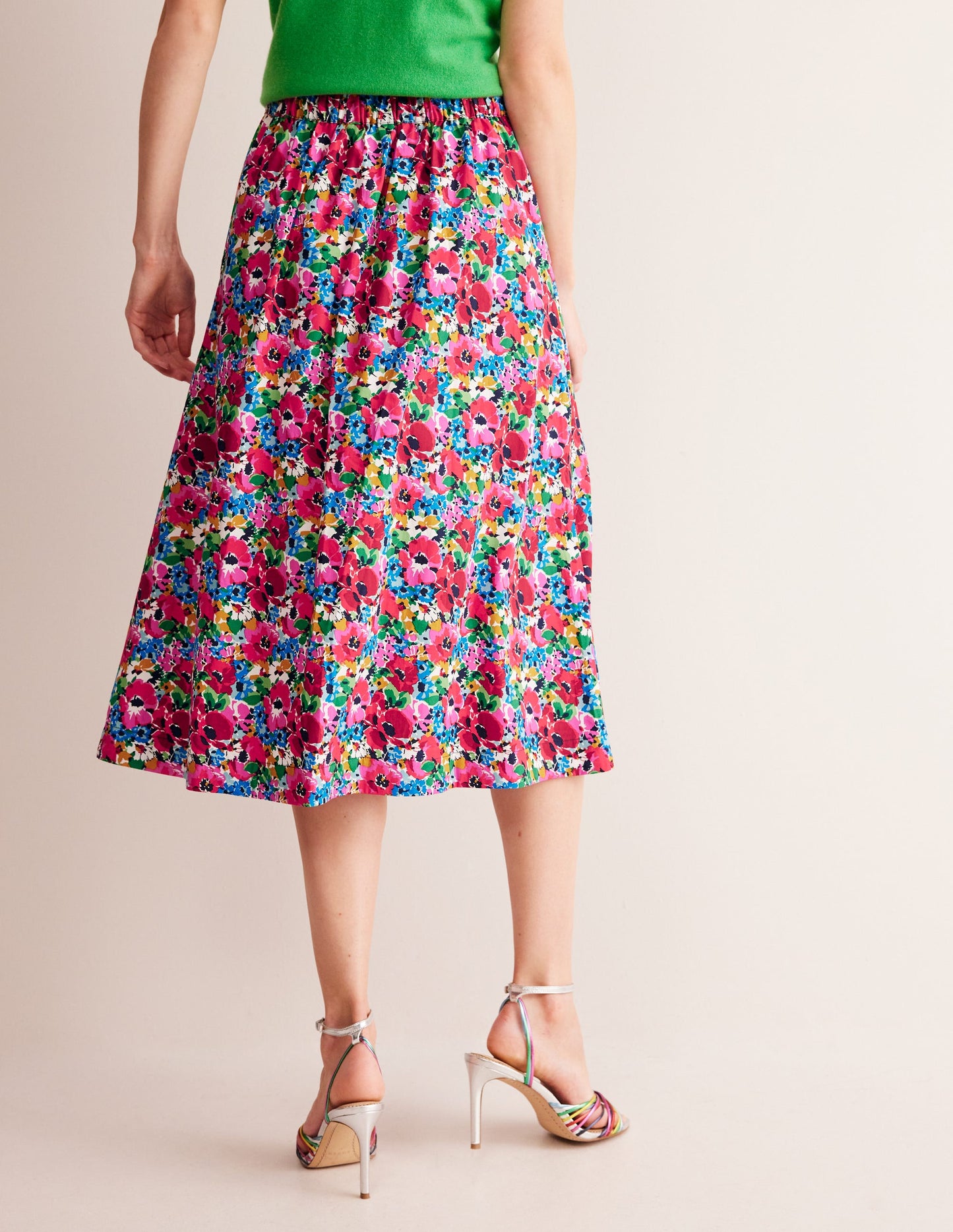 Jupe midi Hattie en popeline-Multi, motif Wild Poppy