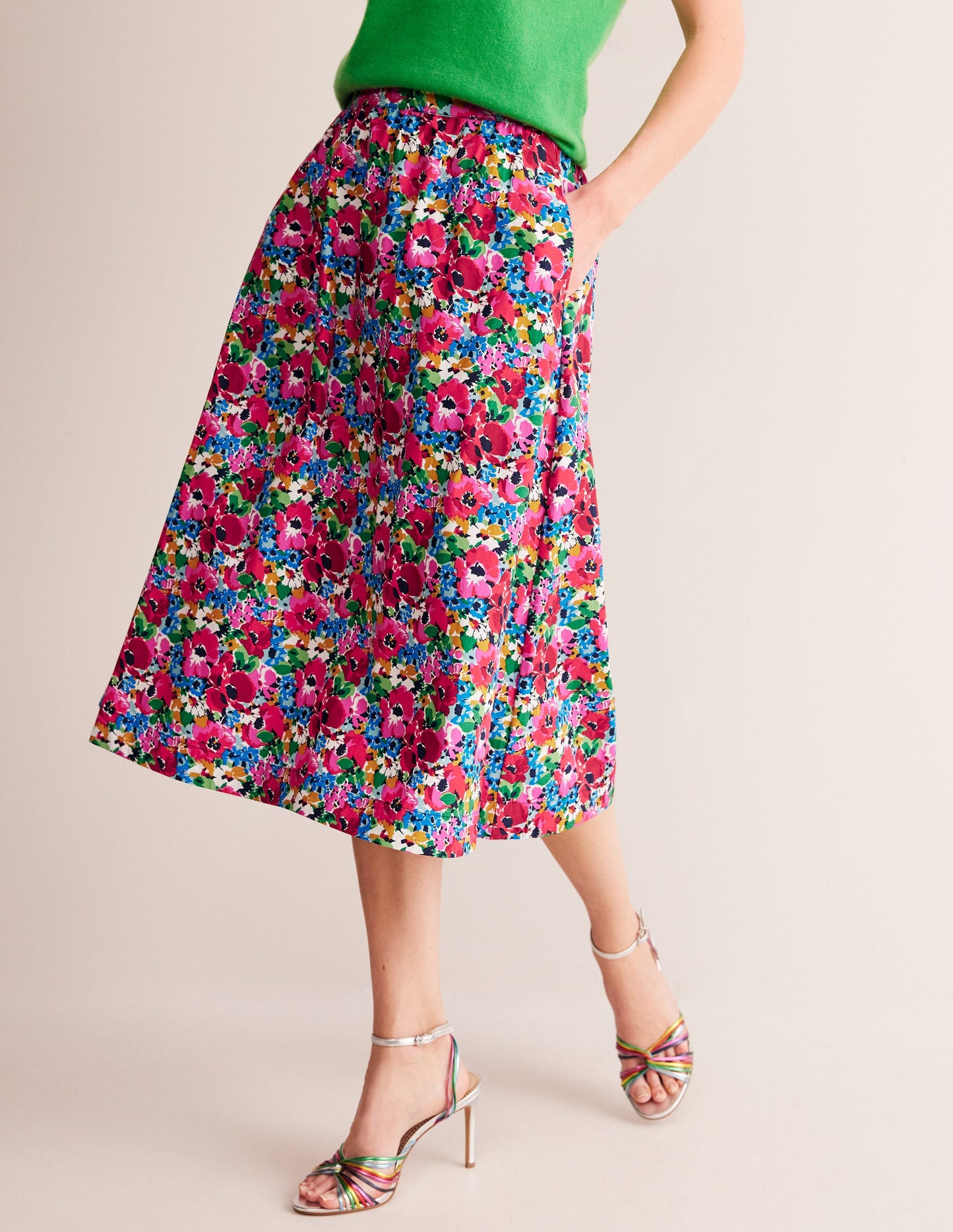Jupe midi Hattie en popeline-Multi, motif Wild Poppy