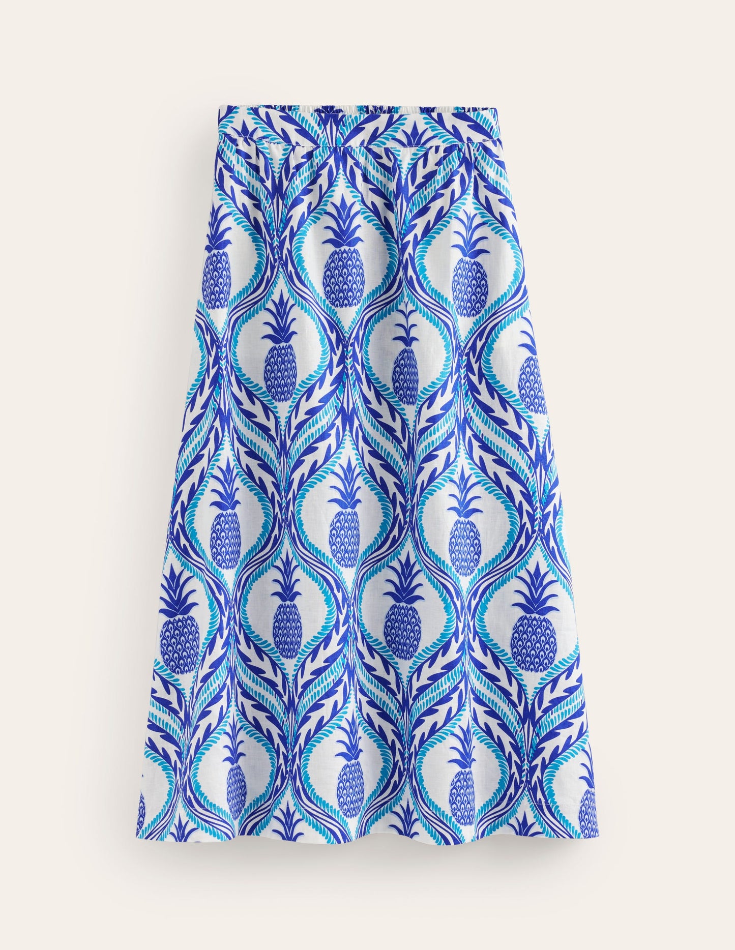 Jupe Florence en lin-Bleu connecté, motif Pineapple Wave