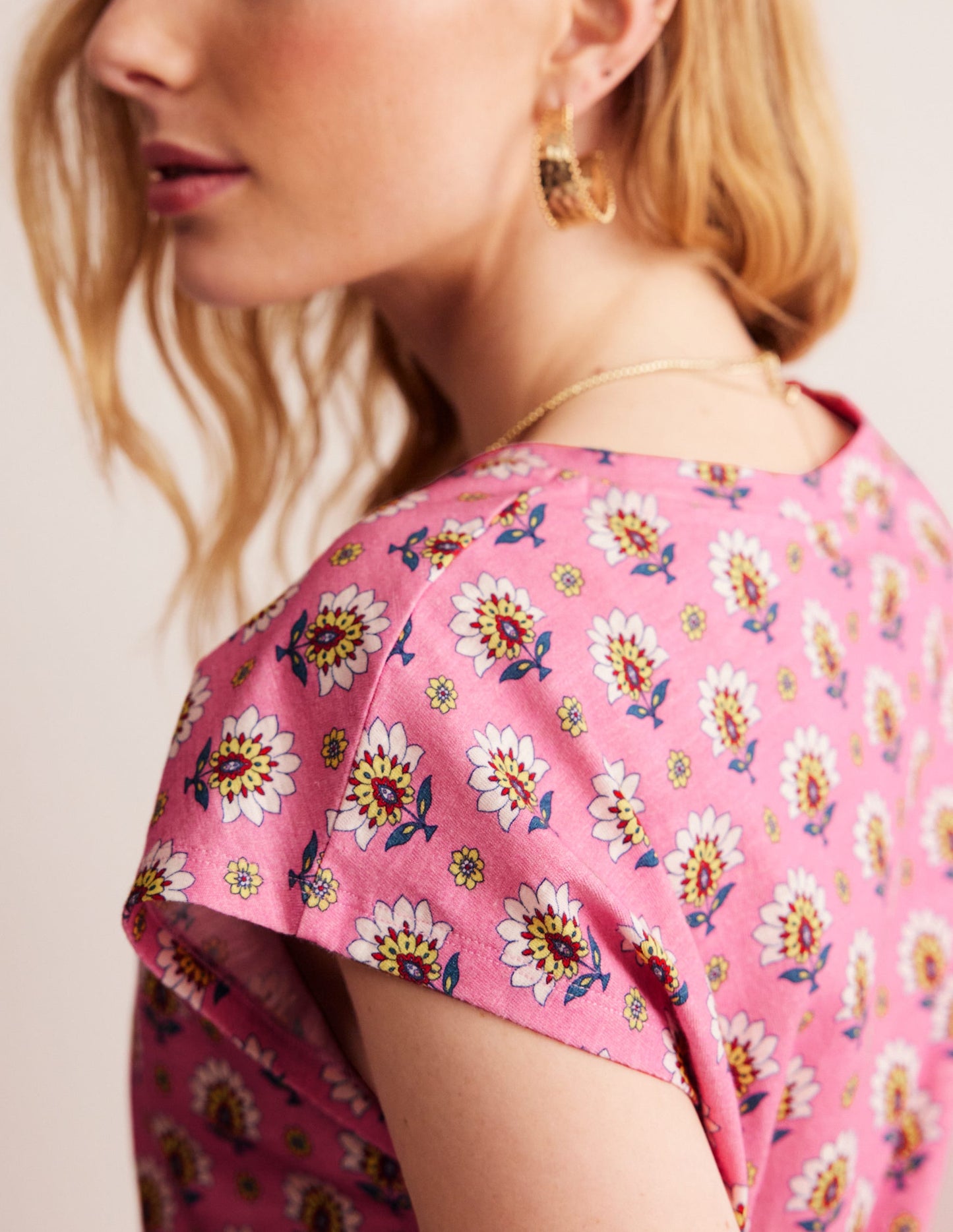 T-shirt Louisa flammé et imprimé-Rose cachemire, motif Passion Geo