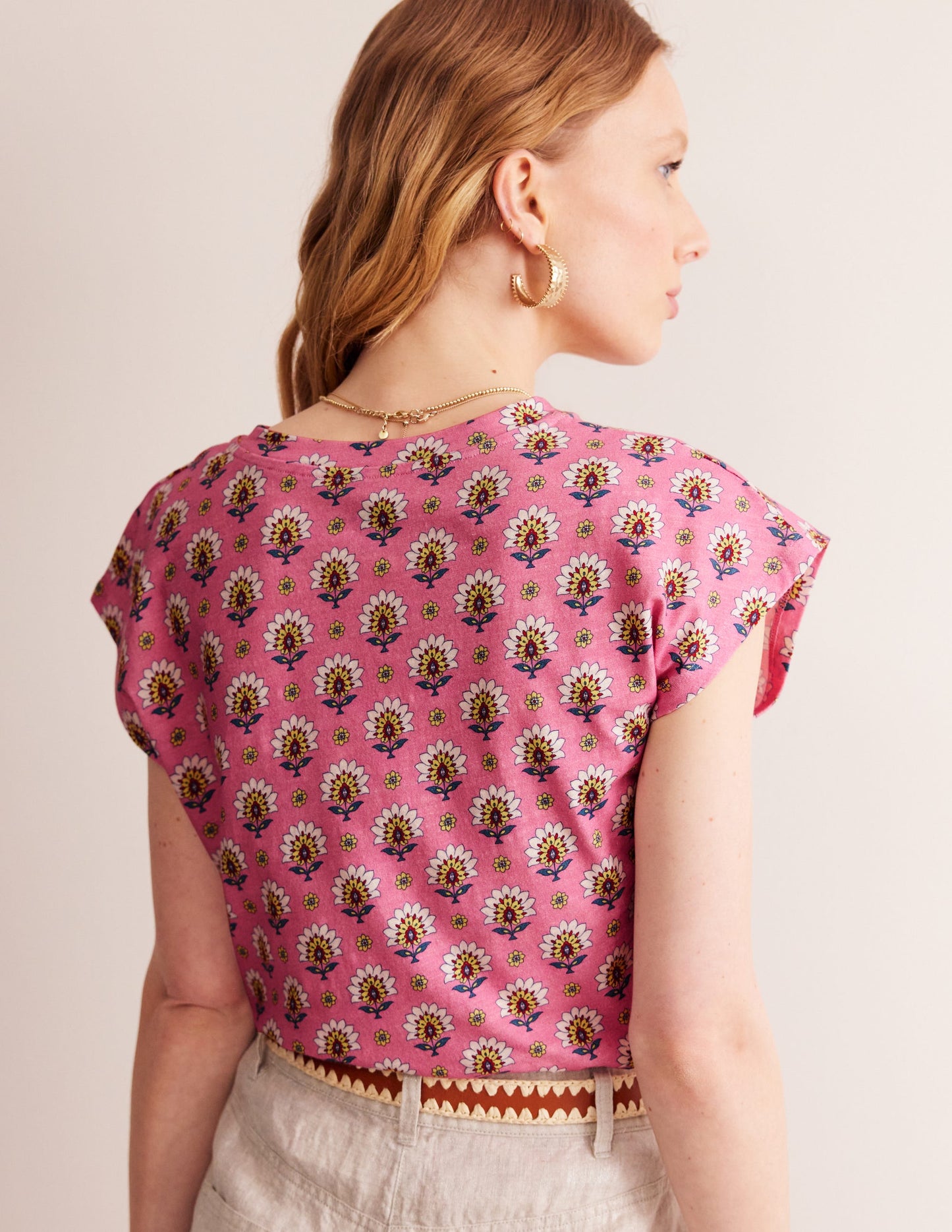 T-shirt Louisa flammé et imprimé-Rose cachemire, motif Passion Geo