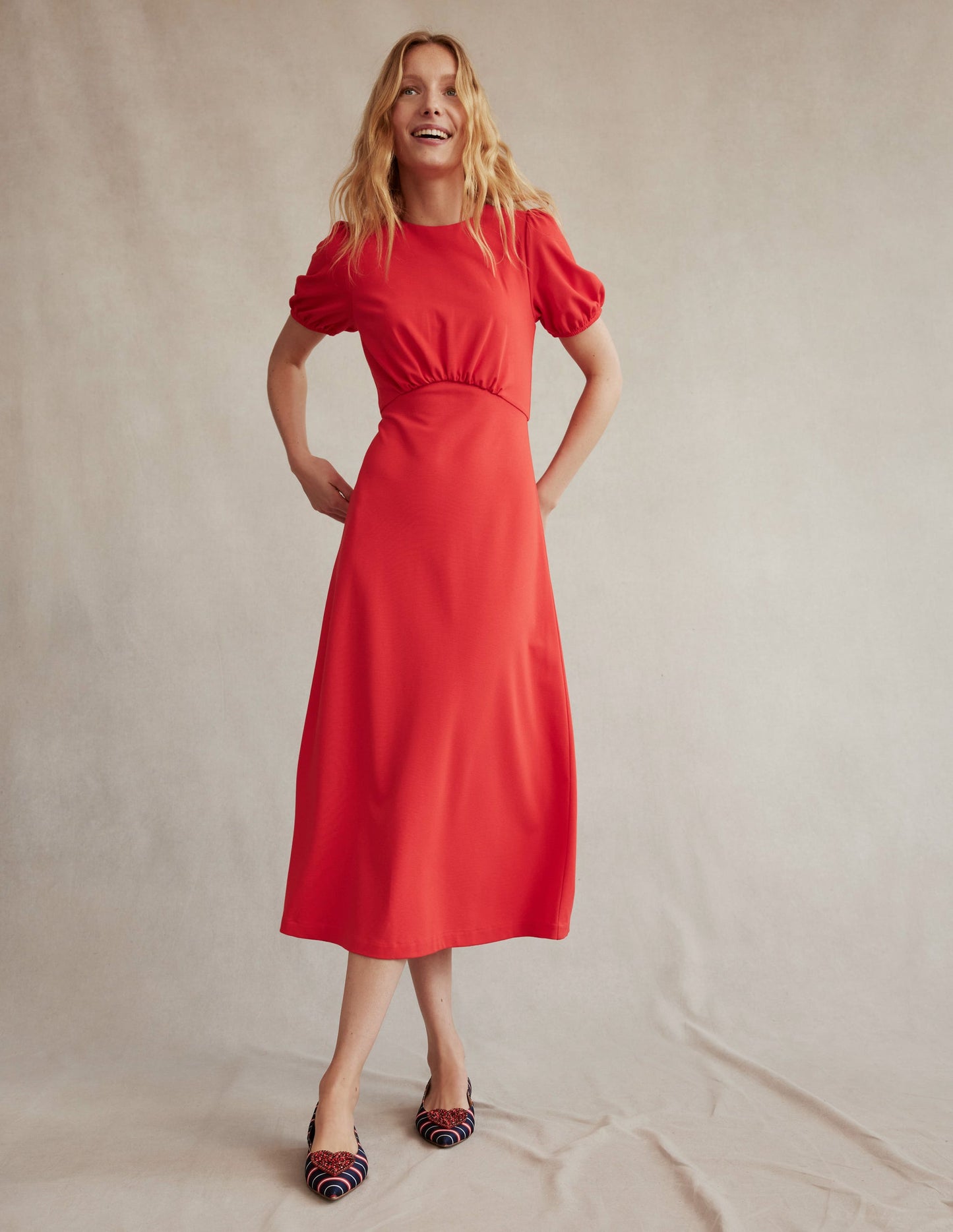 Robe midi Nancy en jersey-Rouge coquelicot